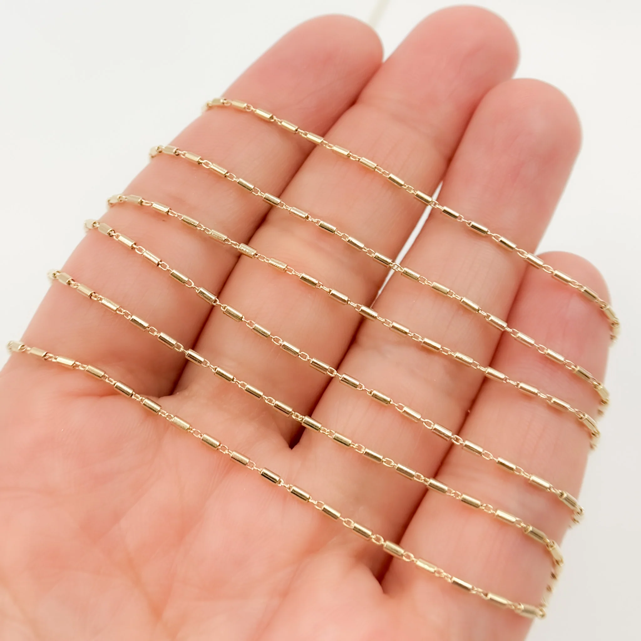 025R02E0TbyFt. 14k Solid Yellow Gold Smooth Round Bars Link Chain - Image 3