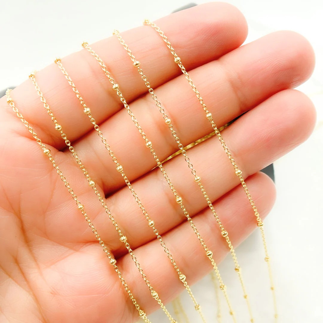 025R03S4byft. 14k Solid Yellow Gold Satellite Bead Chain - Image 2
