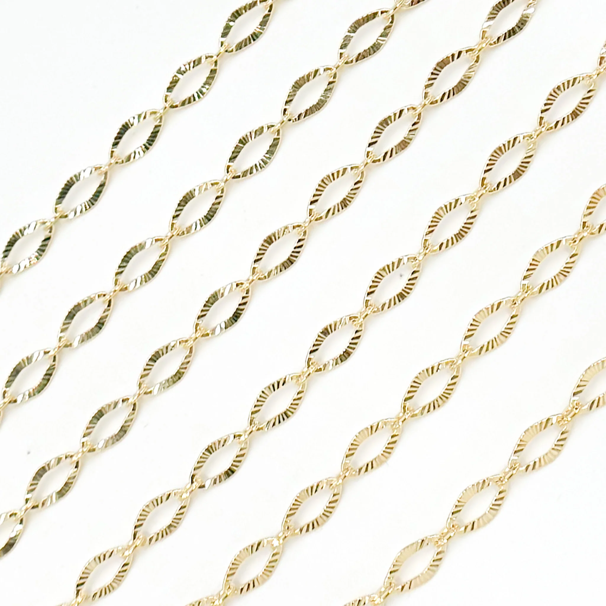 058FL122byFt. 14k Solid Yellow Gold Diamond Cut Flat Oval Link Chain - Image 4
