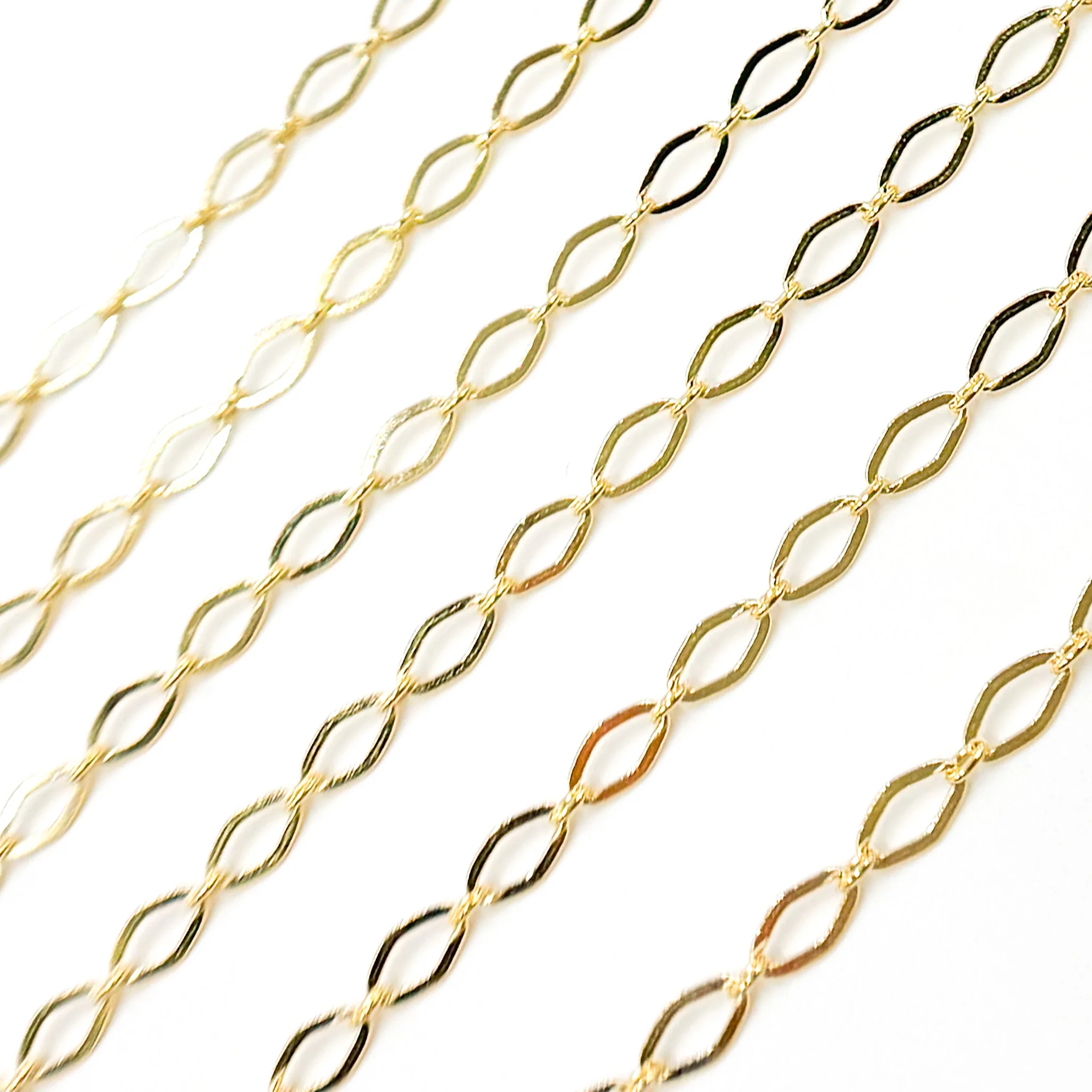 058FL1BLbyFt. 14k Solid Yellow Gold Smooth Flat Oval Link Chain - Image 2