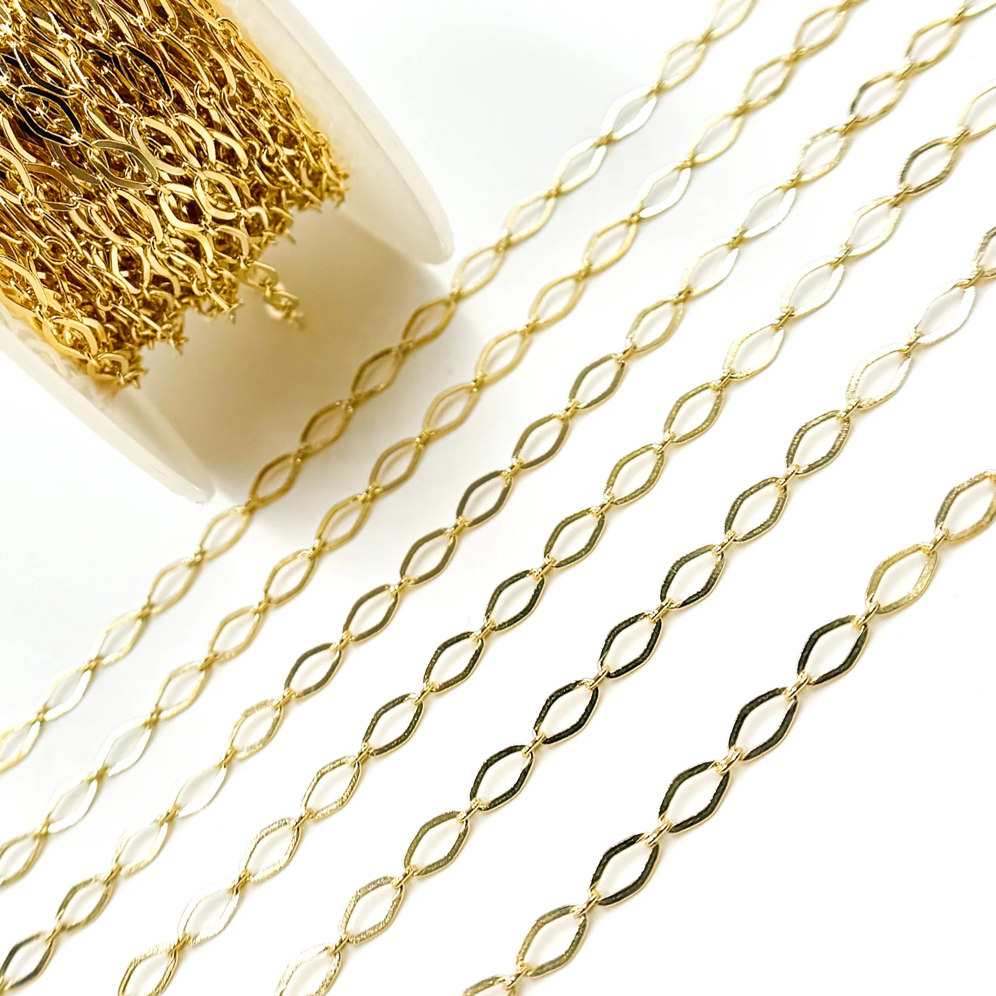 058FL1BLbyFt. 14k Solid Yellow Gold Smooth Flat Oval Link Chain - Image 5