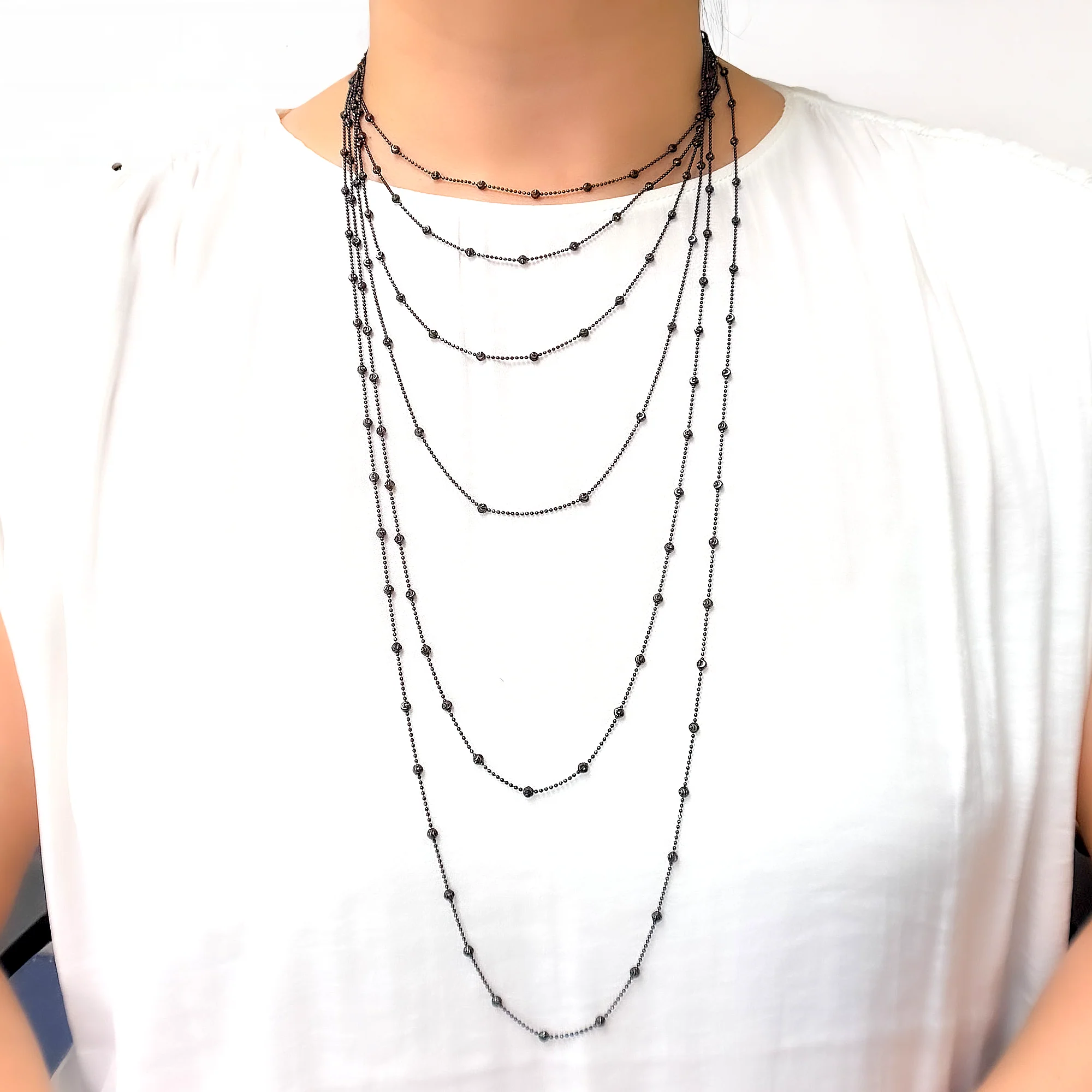 120KPLP3BR. Sterling Silver Black Necklace Satellite - Image 3