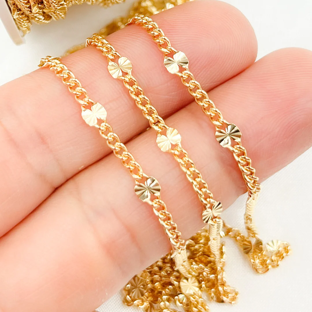 V211GF. 14k Gold Filled Curb & Diamond Cut Marina Link