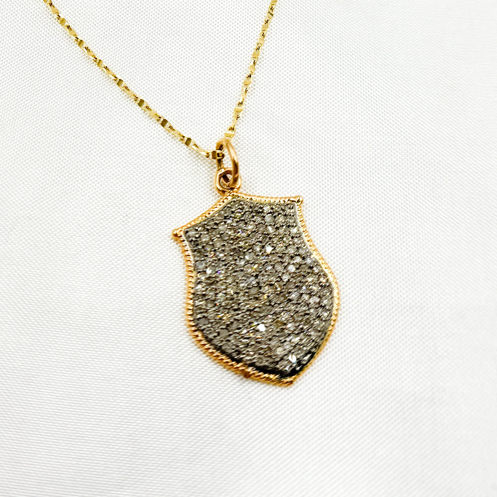 14k Solid Gold and Sterling Silver Black Rhodium Diamond Shield Charm. KSG58 - Image 3