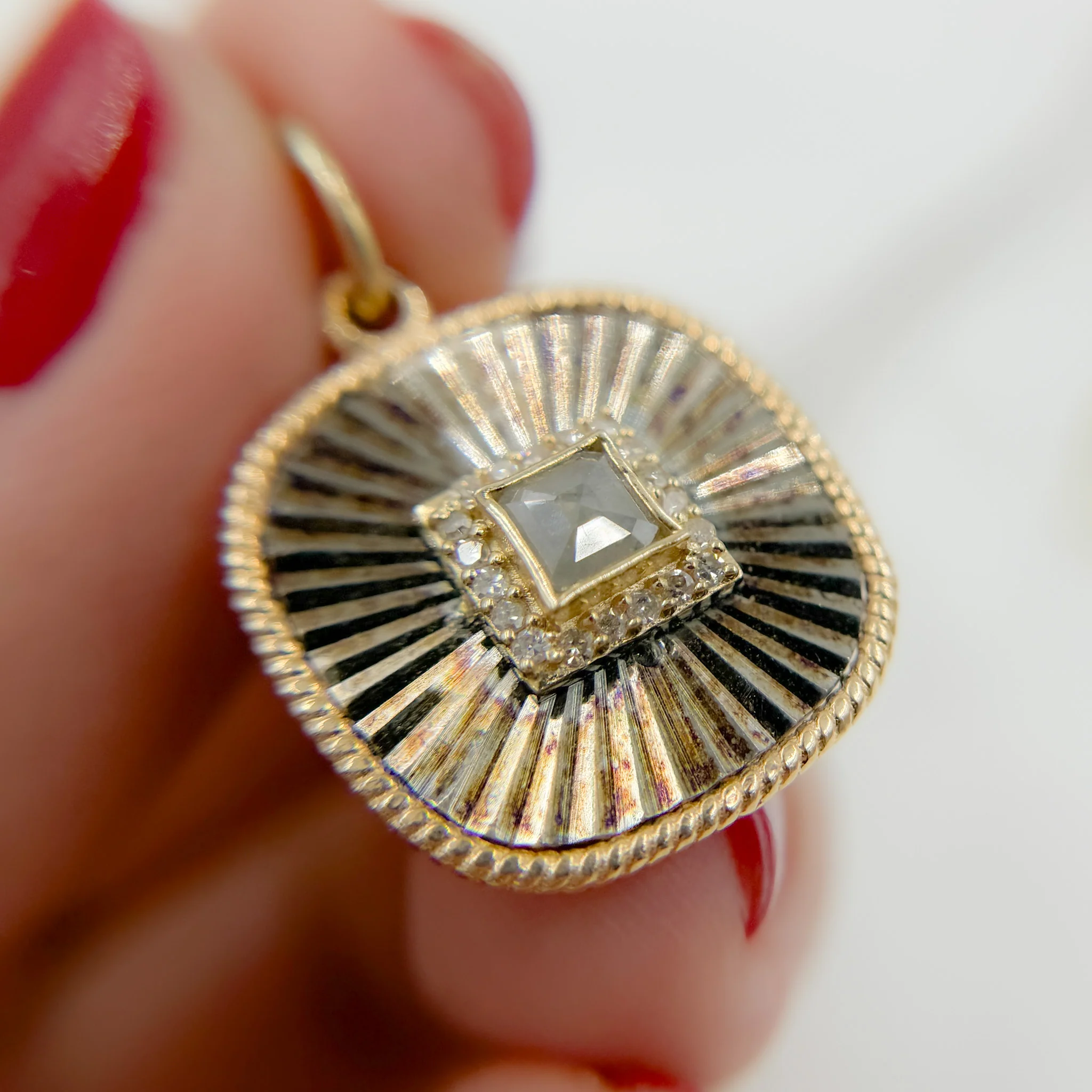 KSG63. 14k Solid Gold and Sterling Silver Black Rhodium Diamond Square Charm - Image 4