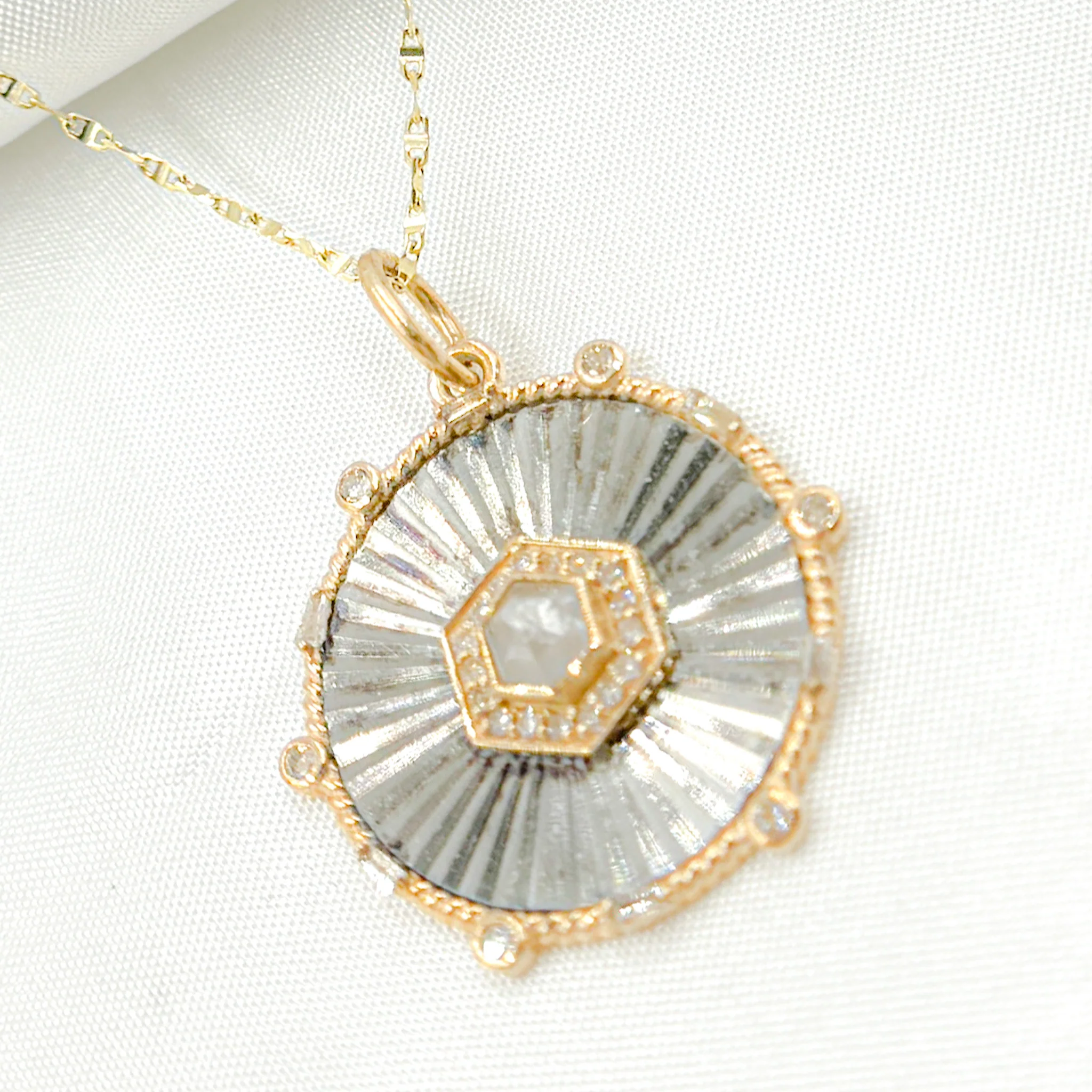 14k Solid Gold and Sterling Silver Black Rhodium Diamonds Circle Charm. KSG52 - Image 4