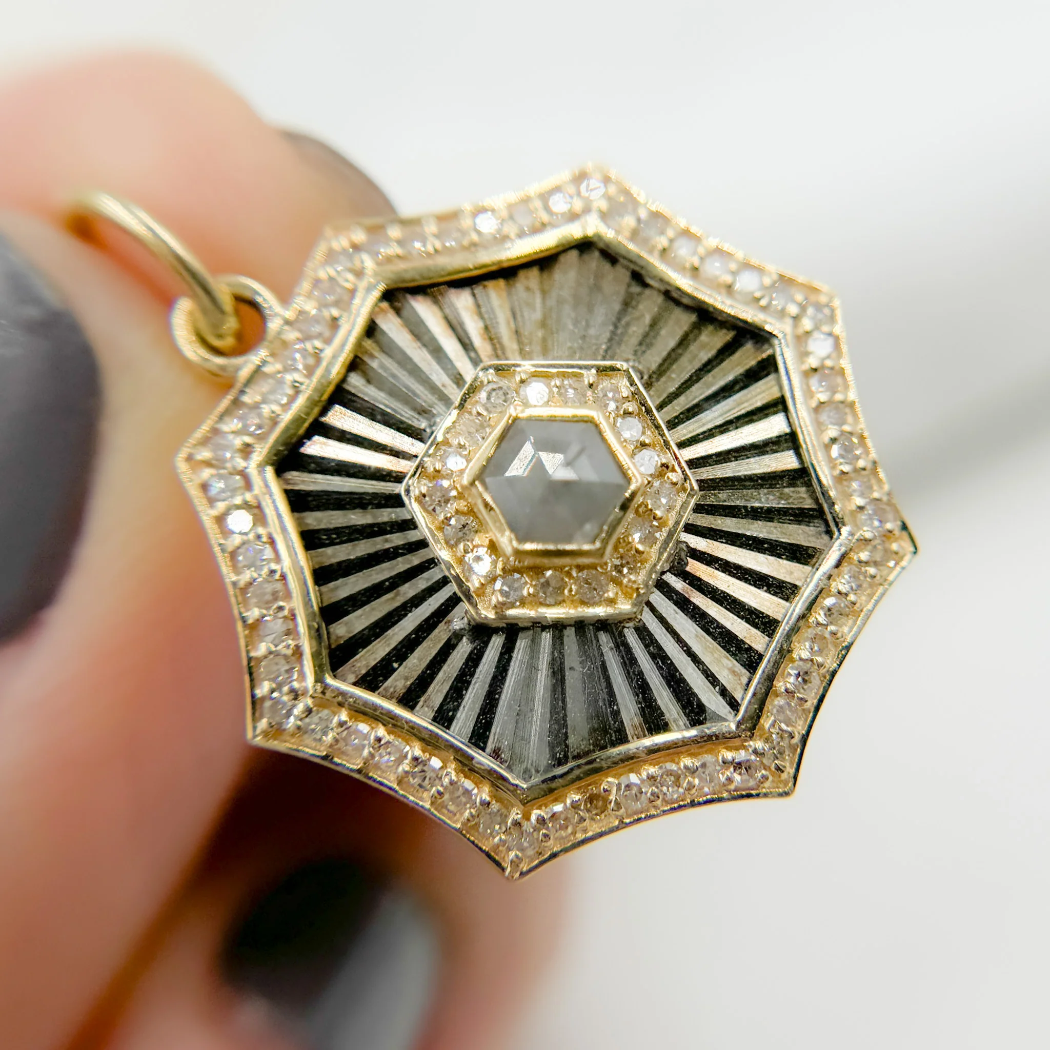 KSG55. 14k Solid Gold and Sterling Silver Black Rhodium Diamonds Shape Charm