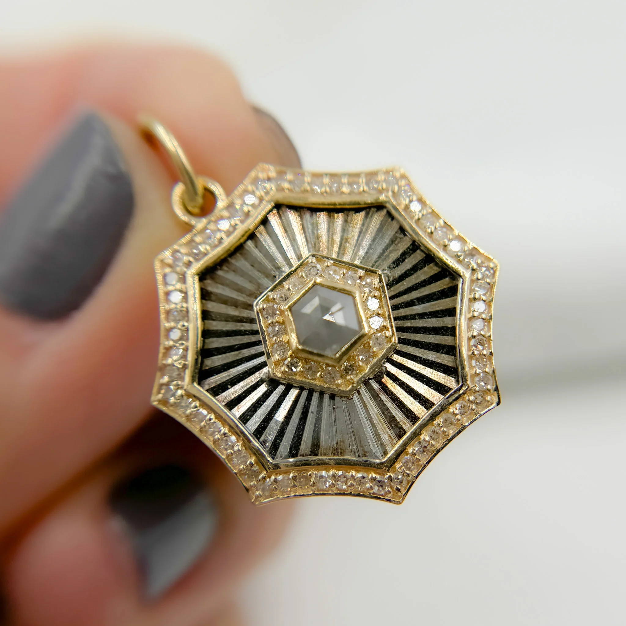 KSG55. 14k Solid Gold and Sterling Silver Black Rhodium Diamonds Shape Charm - Image 5