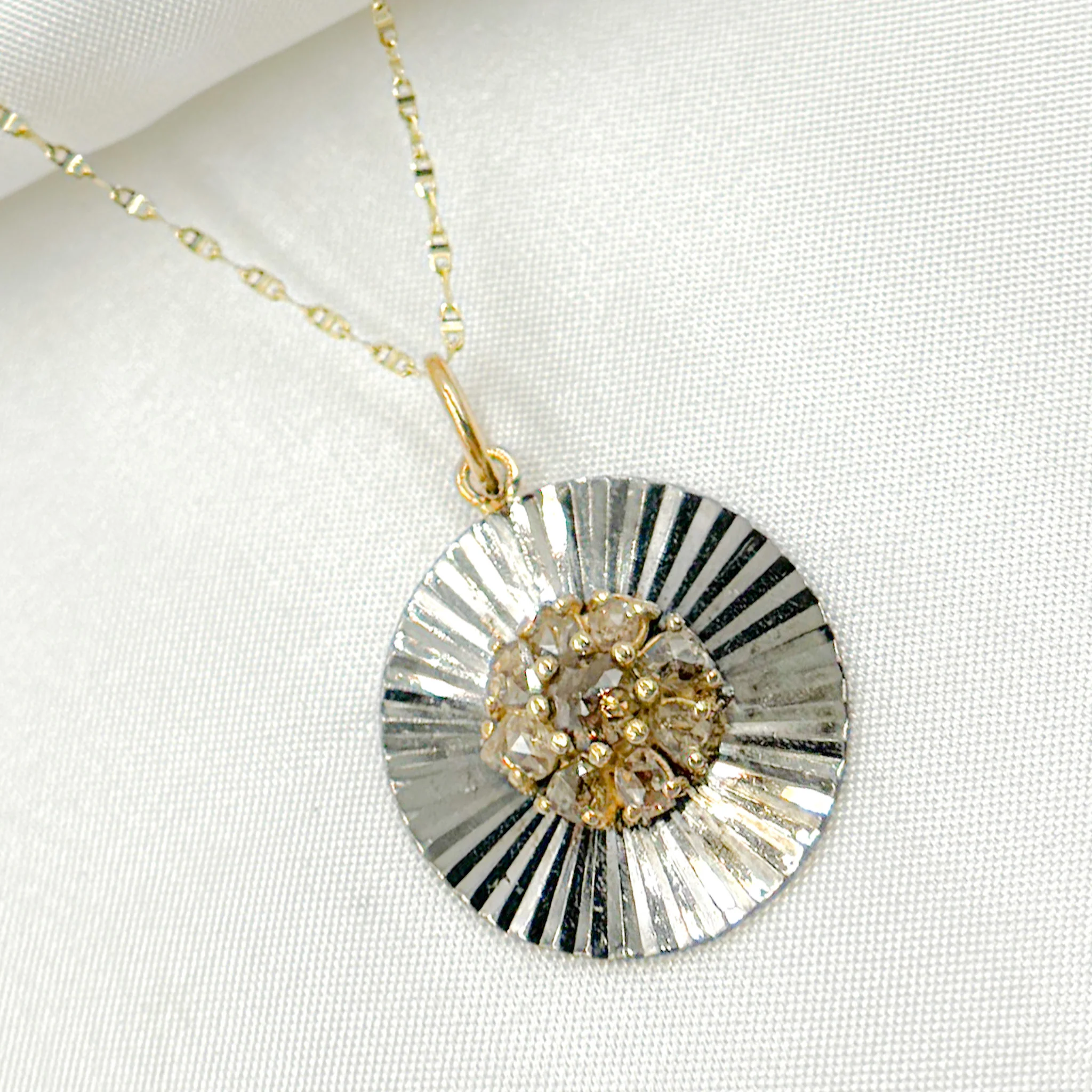 14k Solid Gold and Sterling Silver Black Rhodium Diamonds Square Charm. KSG61 - Image 4