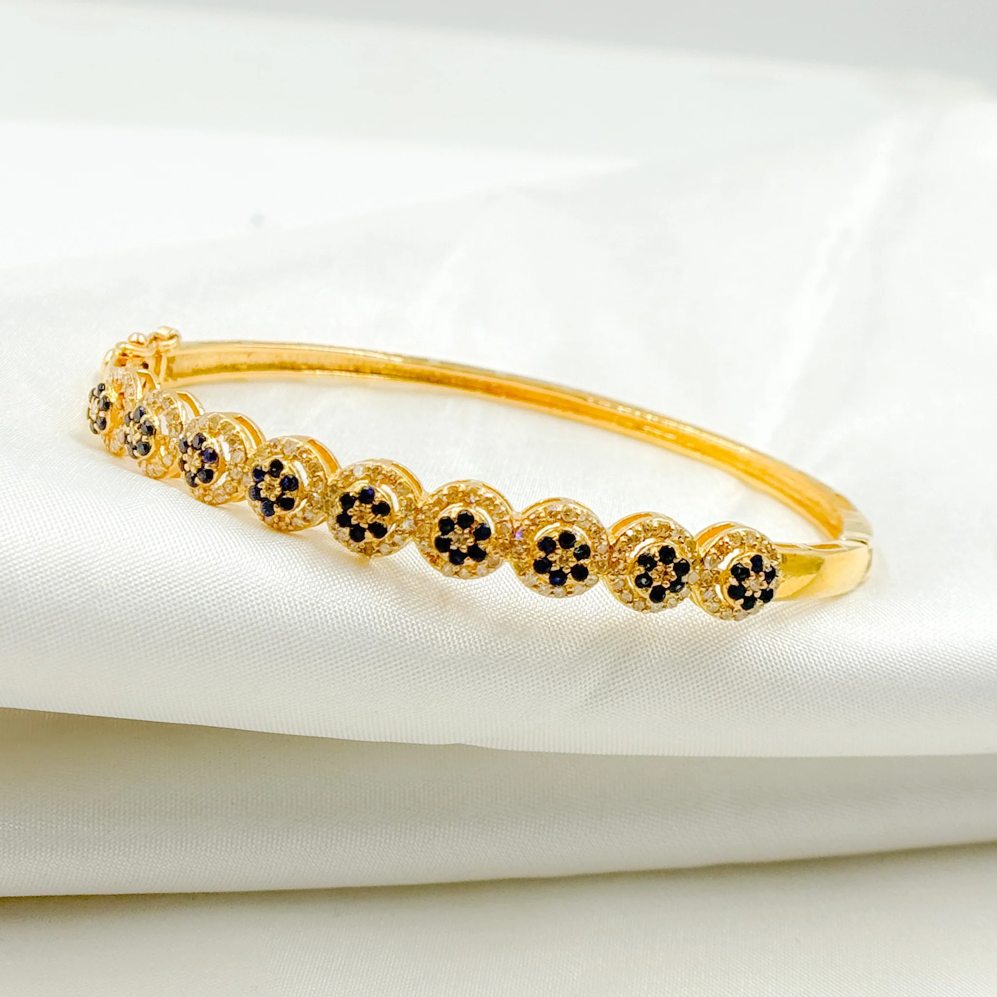 KG247.14K Solid Gold Bangle with Diamonds and Stones - Image 3