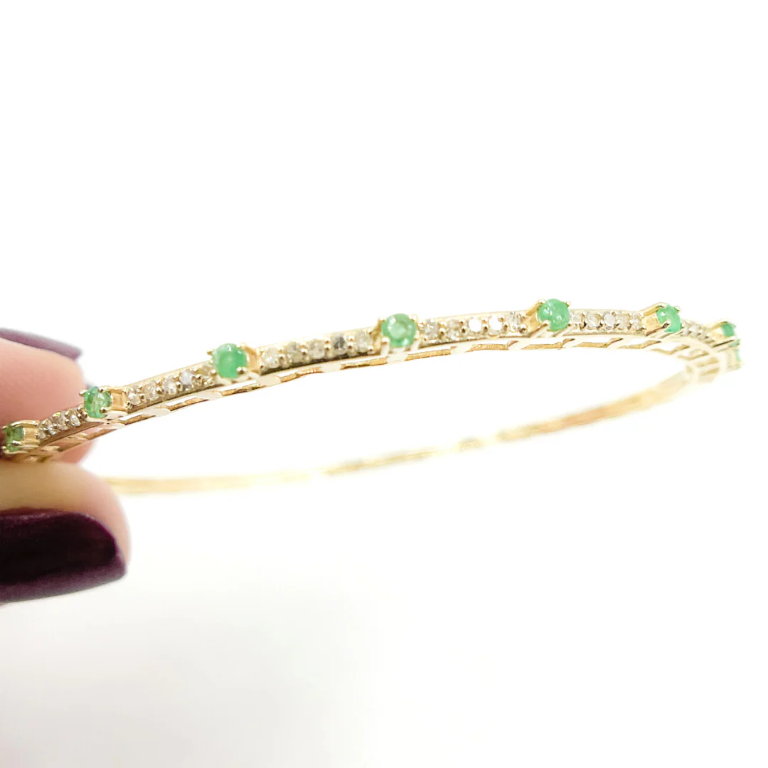 KG98. 14K Solid Gold Bangle with Diamonds and Stones - Image 8