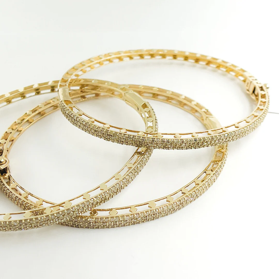 KG991. 14K Solid Gold Bangle with Diamonds - Image 2