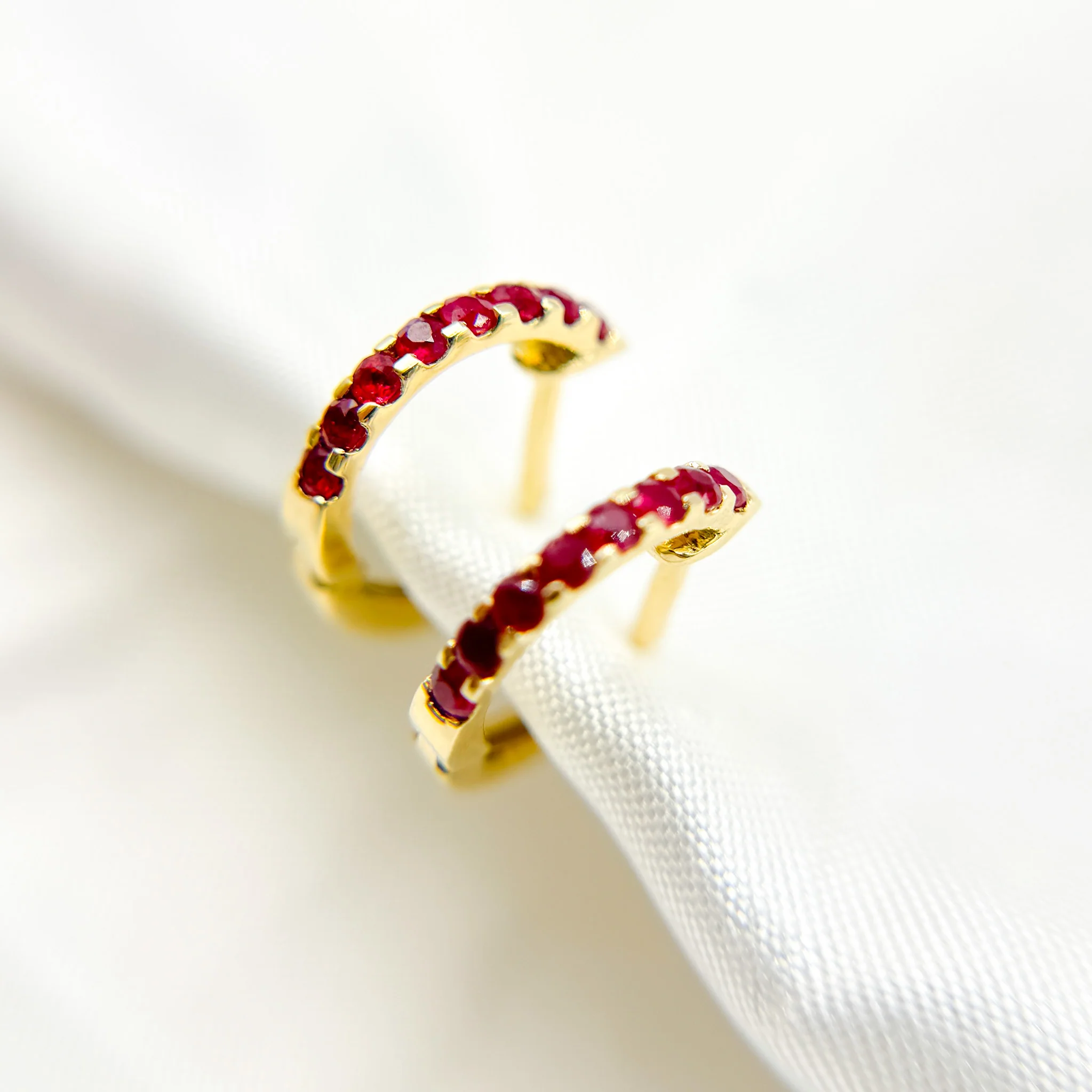 HP402531. 14K Solid Gold Blue Sapphire Huggies - Image 3
