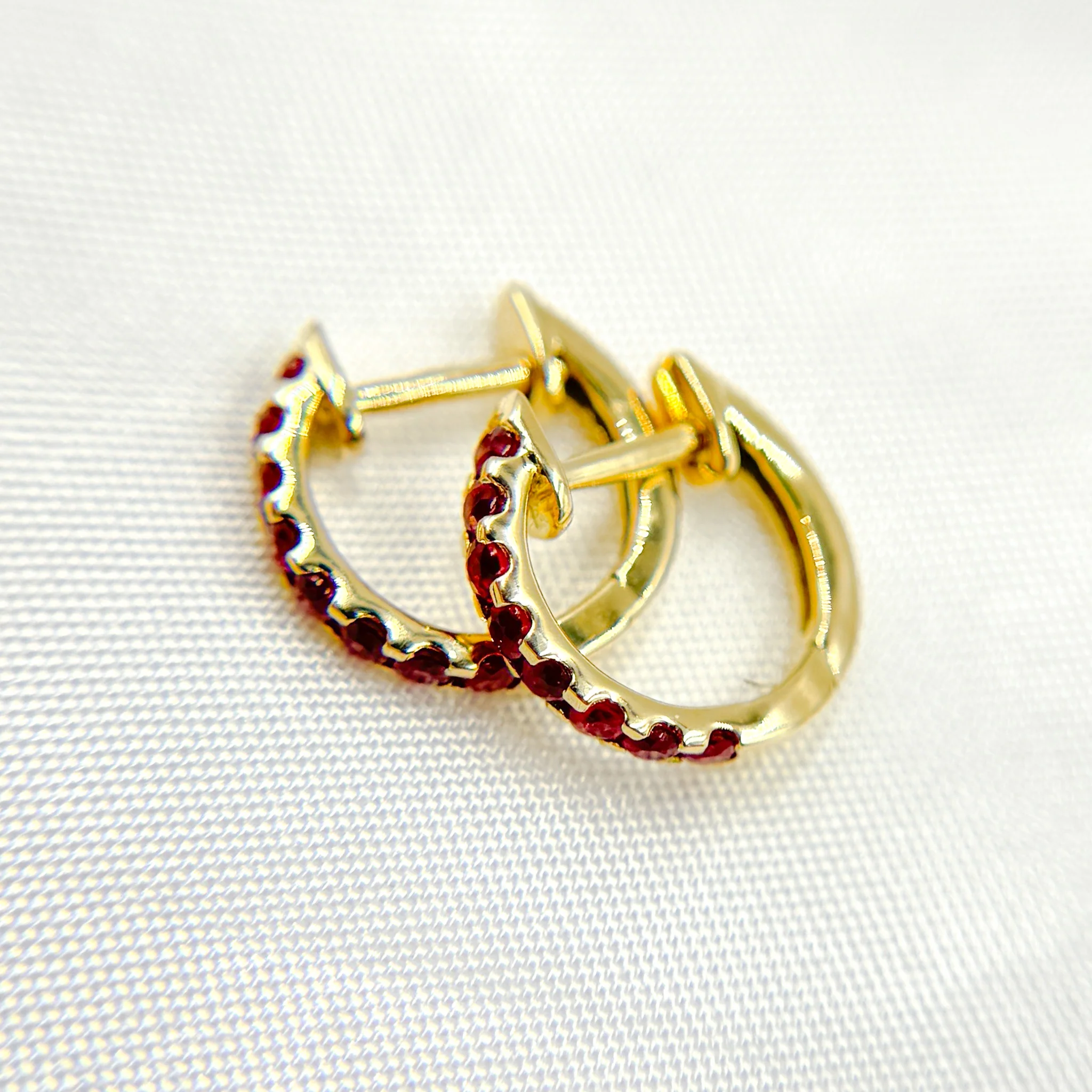 HP402531. 14K Solid Gold Blue Sapphire Huggies - Image 6
