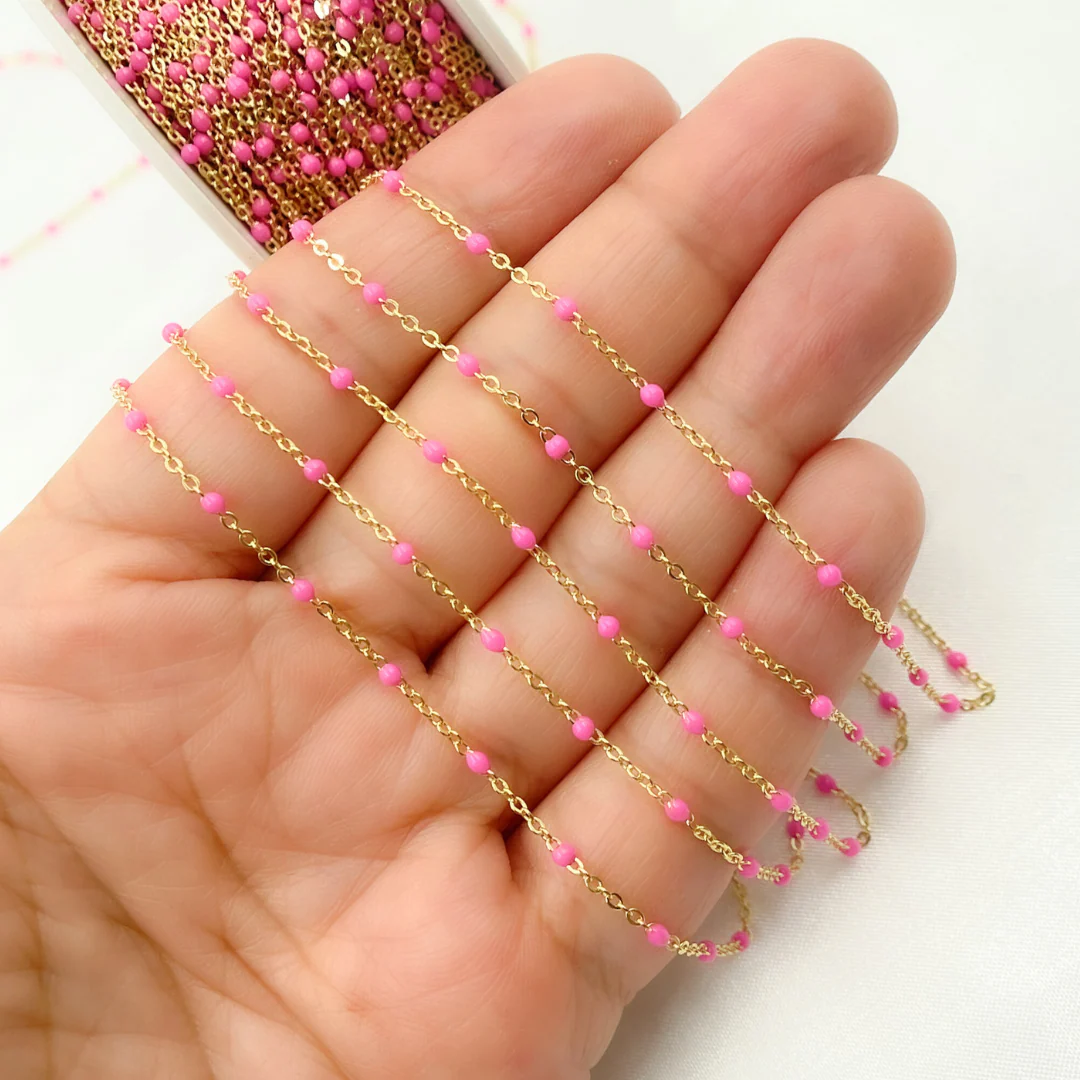 030KFB-FPF14Y. 14k Solid Gold Cable Pink Enamel Chain - Image 4