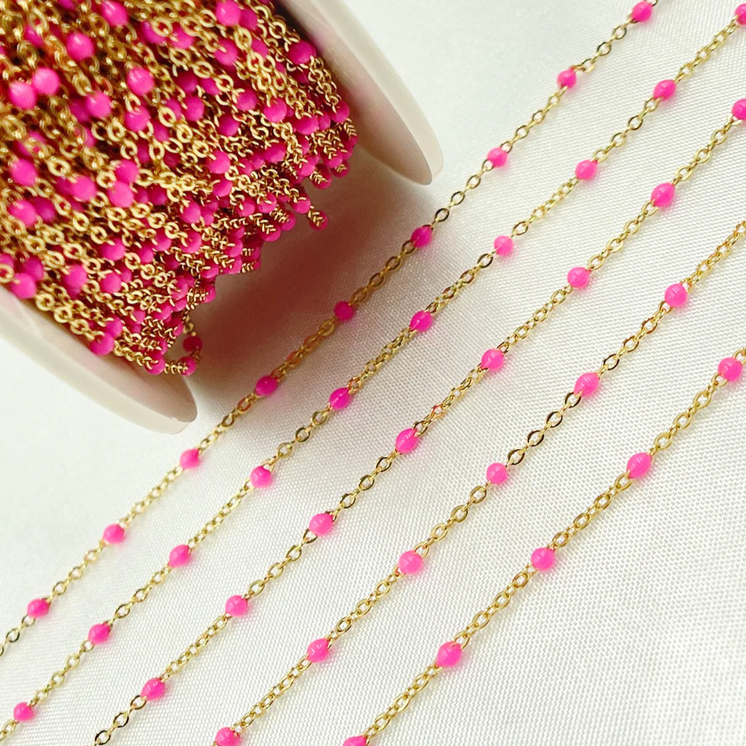 030KFB-FPF14Y. 14k Solid Gold Cable Pink Enamel Chain - Image 6