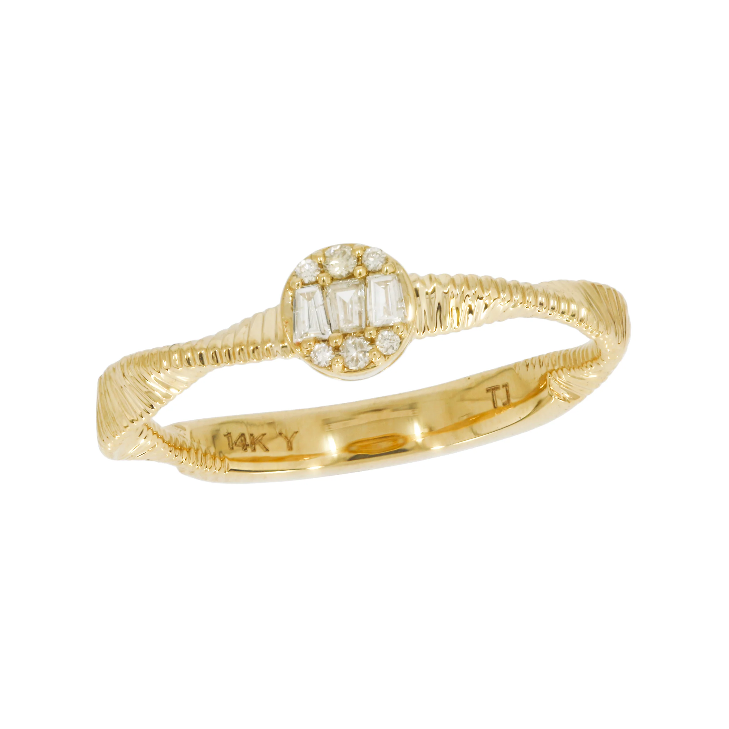 MRN00842. 14K Solid Gold Cut Diamond Wave Ring