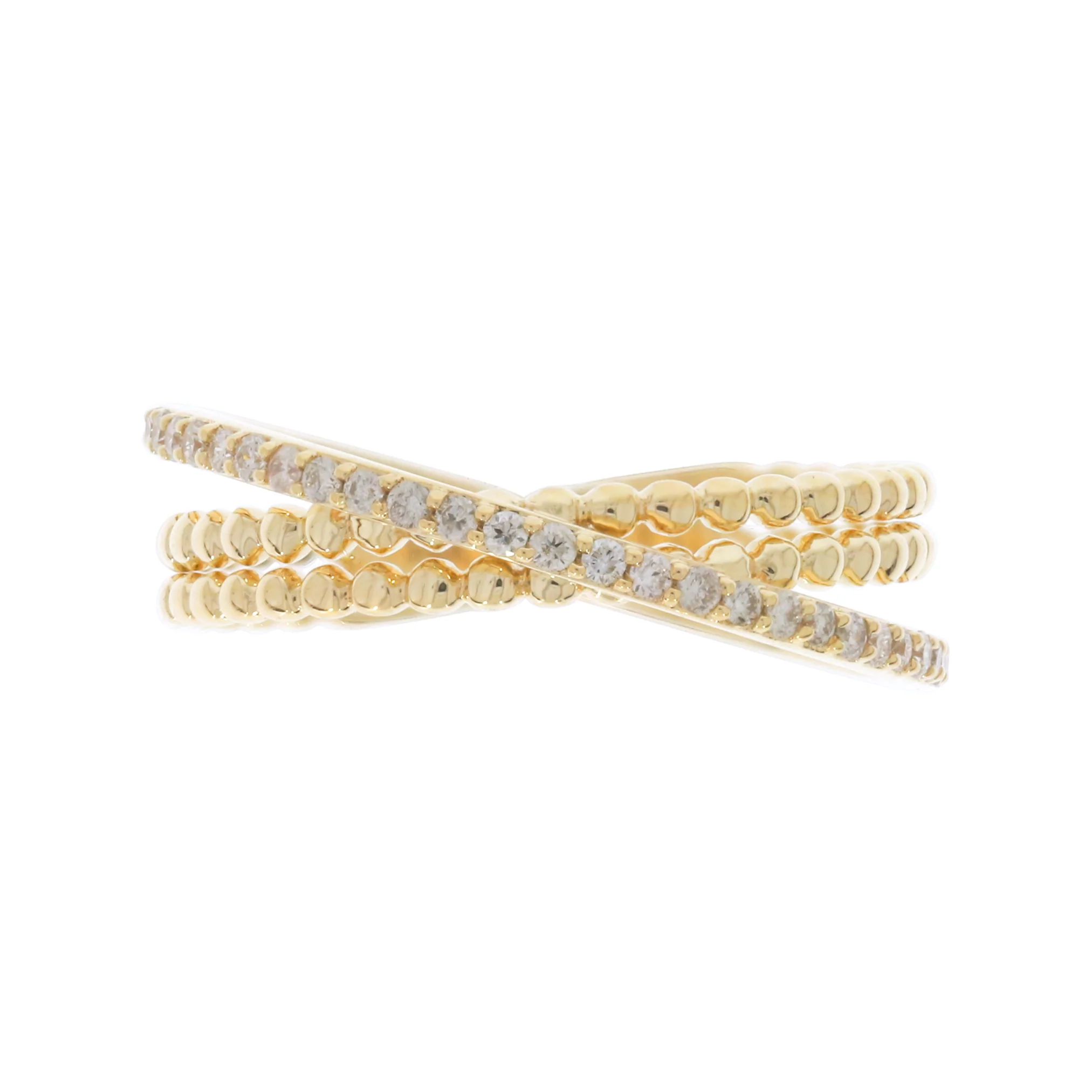 DRN01480. 14K Solid Gold Diamond and Beaded Bands Ring - Image 2