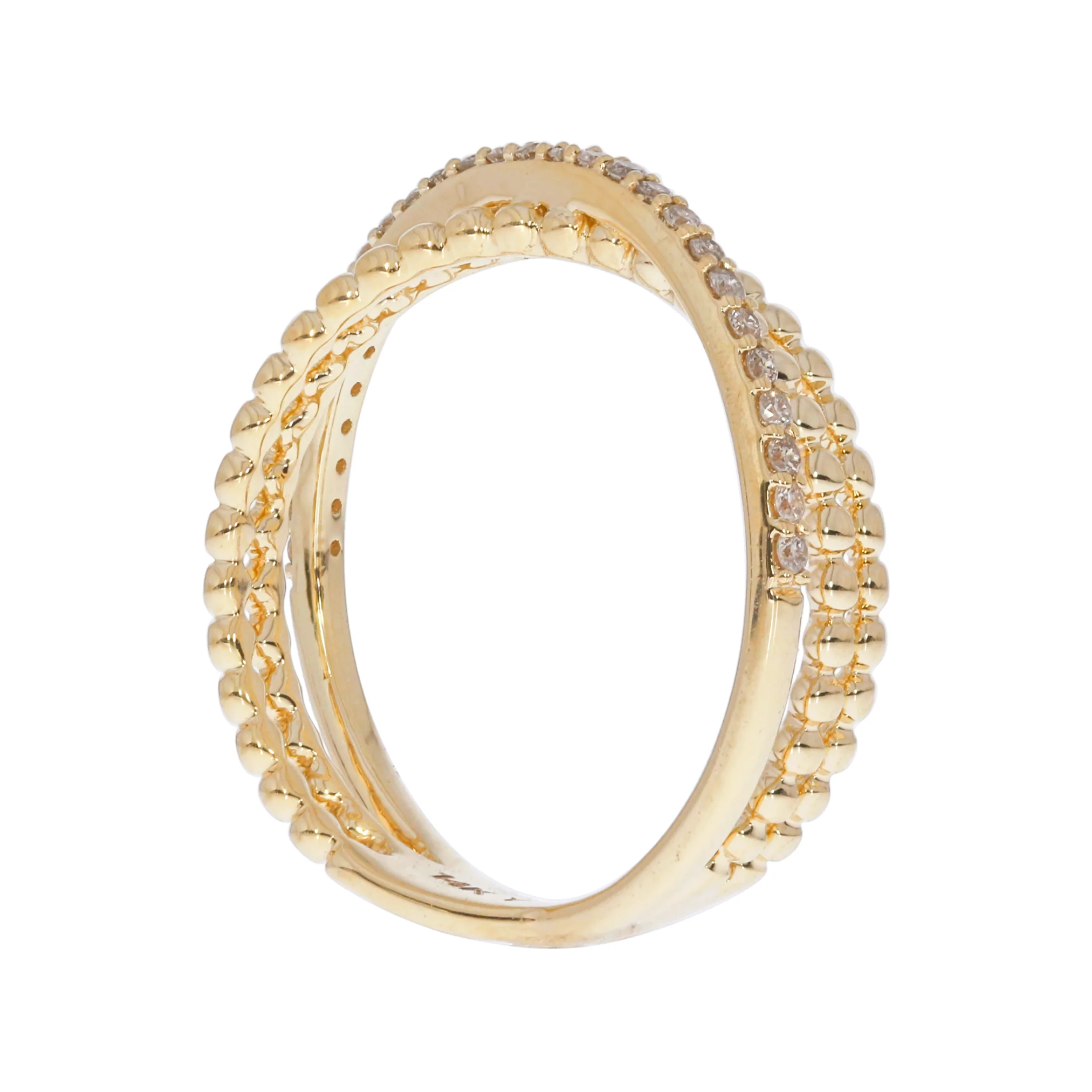 DRN01480. 14K Solid Gold Diamond and Beaded Bands Ring - Image 3