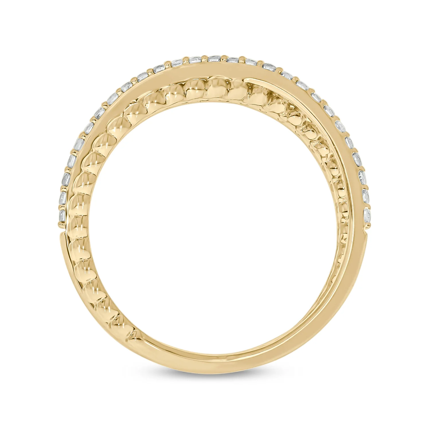 DRN01480. 14K Solid Gold Diamond and Beaded Bands Ring - Image 4