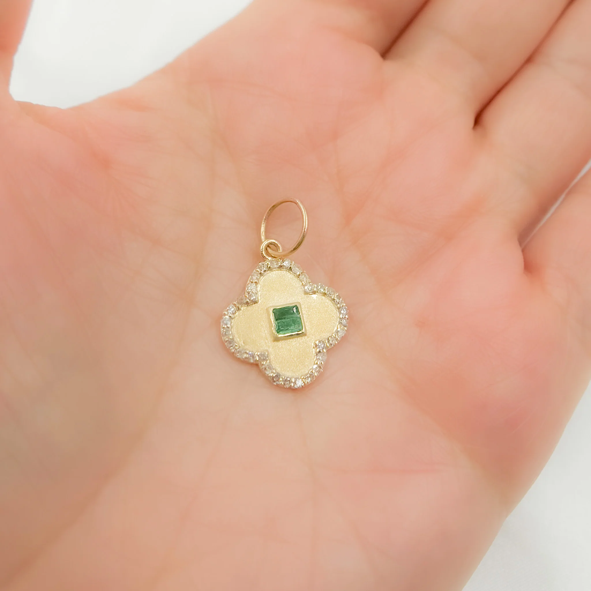 GDP648.14k Solid Gold Diamond and Emerald Clover Charm
