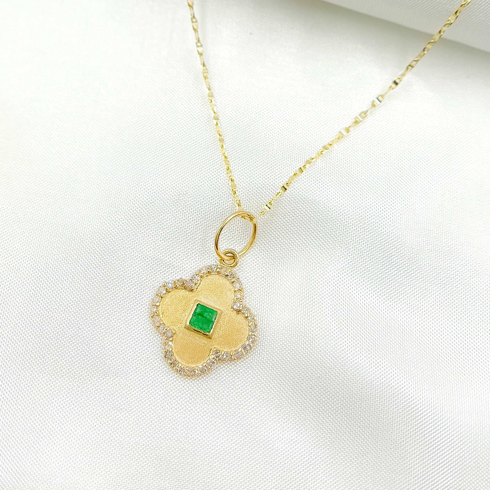 GDP648.14k Solid Gold Diamond and Emerald Clover Charm - Image 2