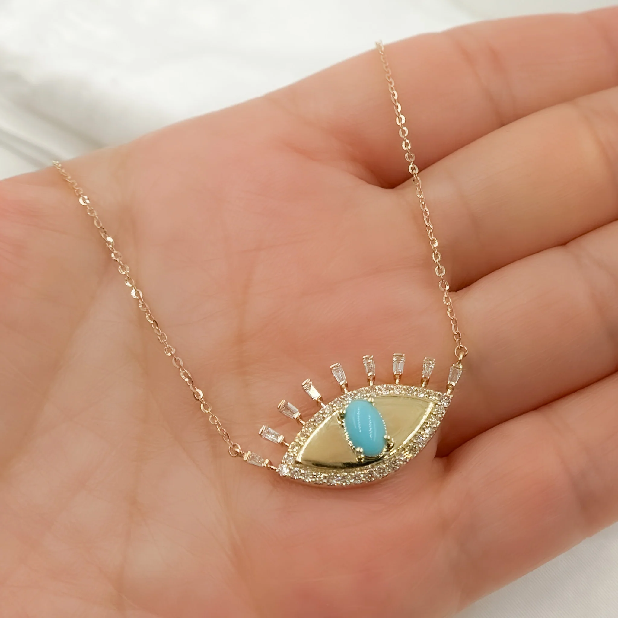 CN96319. 14K Solid Gold Diamond and Gemstone Eye Necklace - Image 3