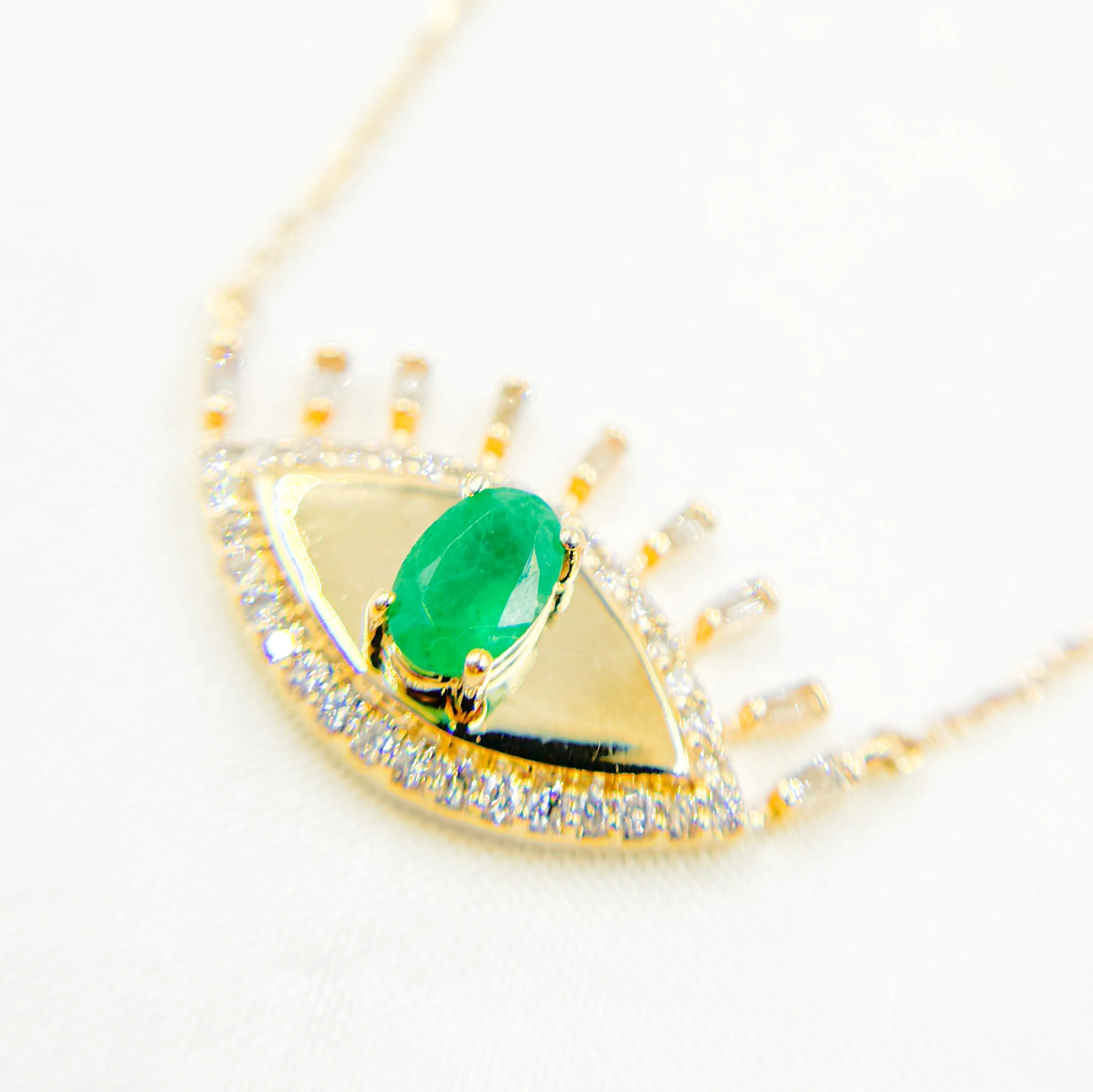 CN96319. 14K Solid Gold Diamond and Gemstone Eye Necklace - Image 5