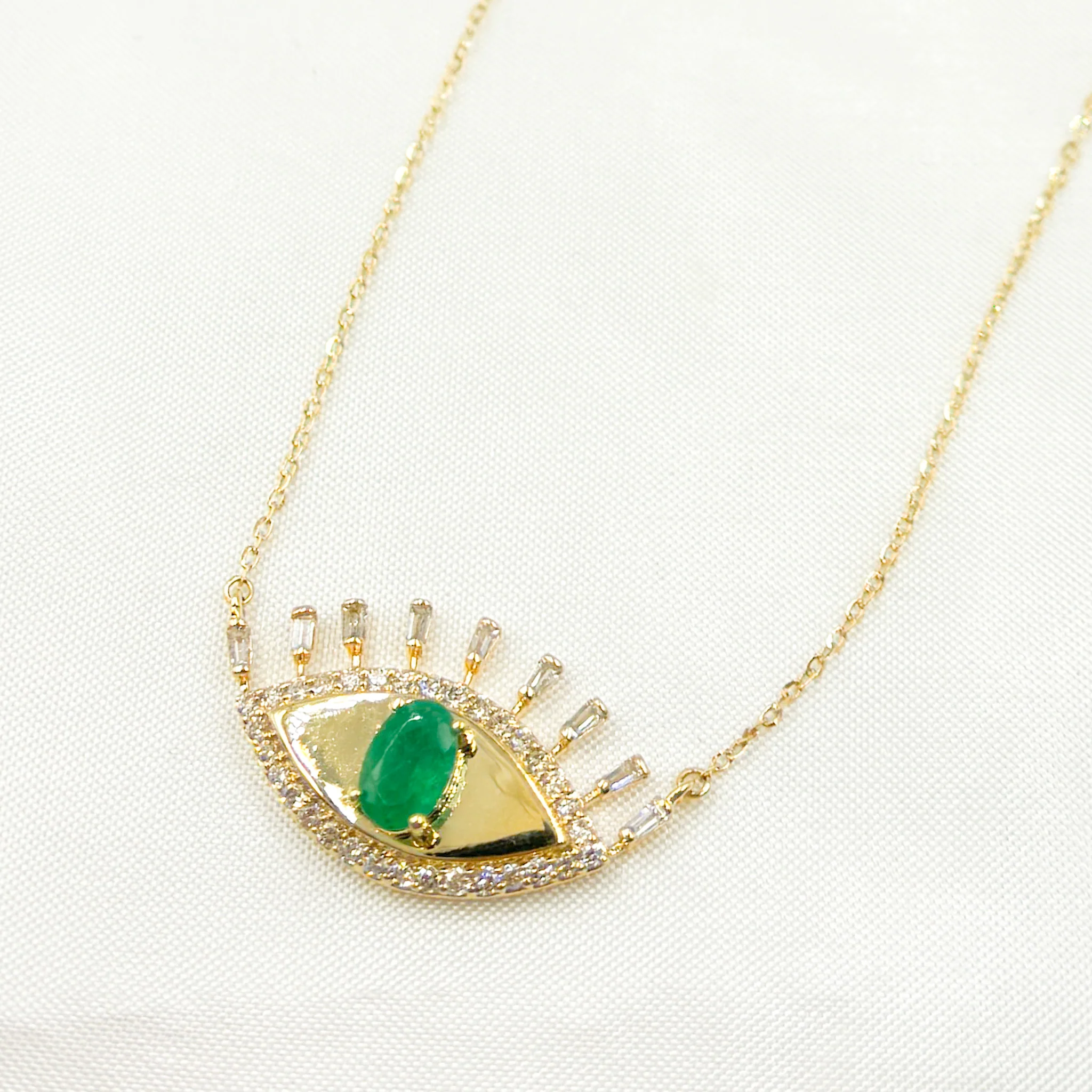 CN96319. 14K Solid Gold Diamond and Gemstone Eye Necklace - Image 6