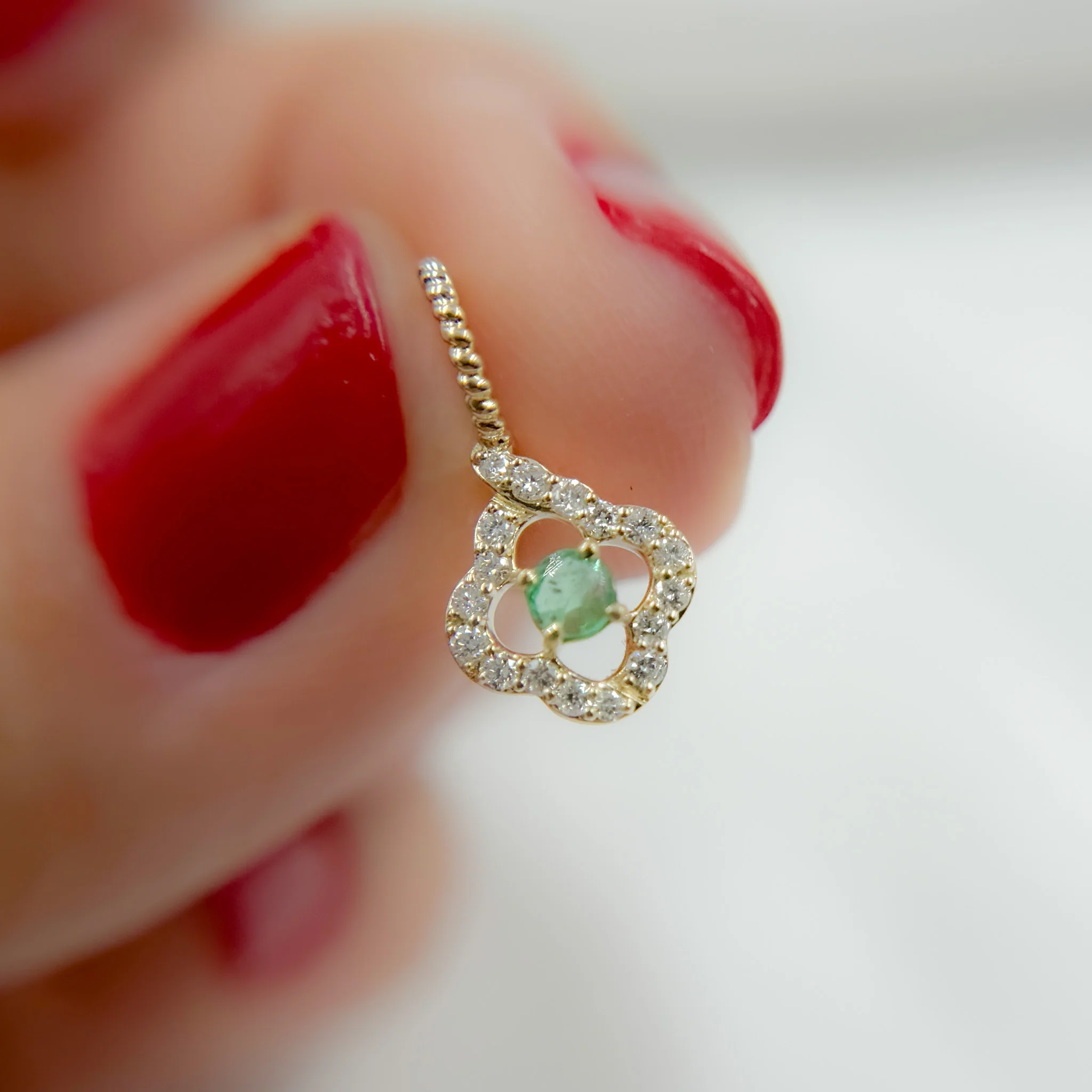 PN417531Y14EM1. 14k Solid Gold Diamond and Emerald Flower Charm - Image 2