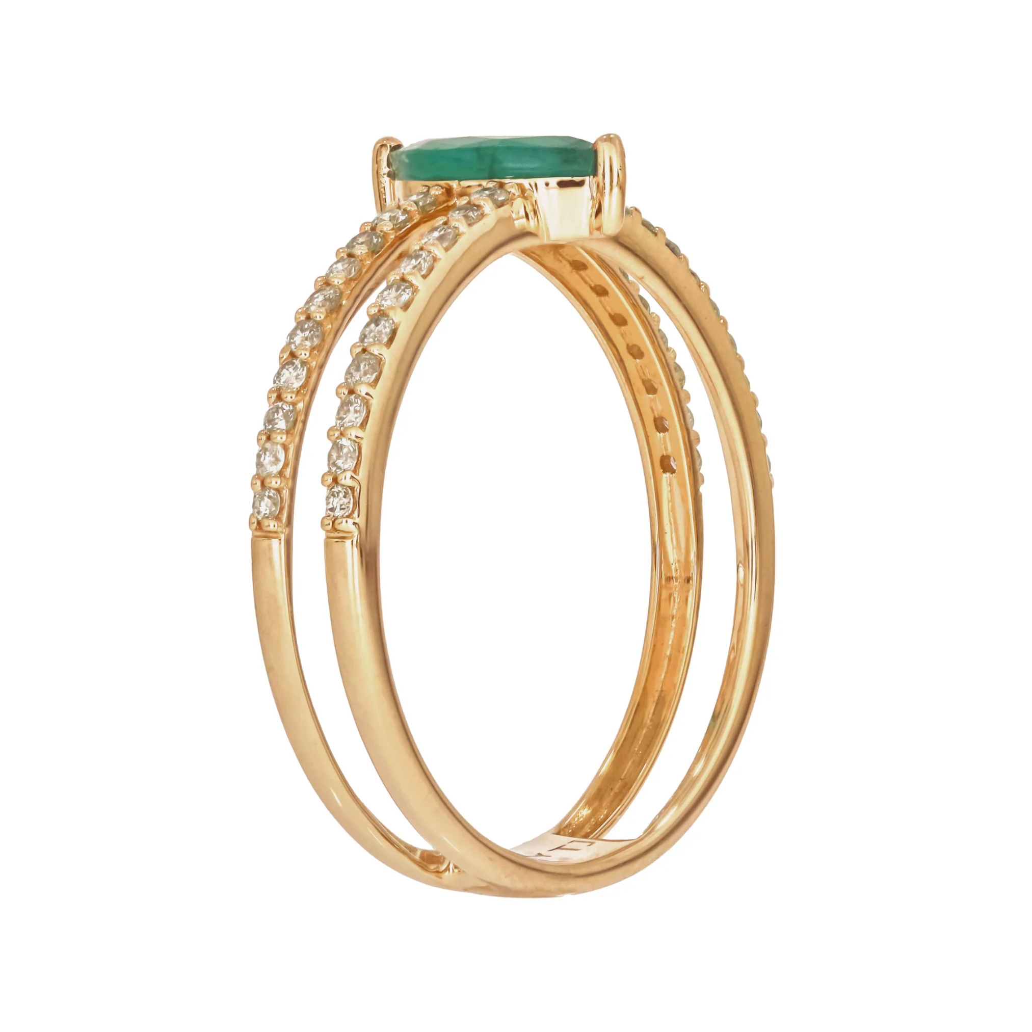 CR96469EM8X4. 14K Solid Gold Diamond and Emerald Spiral Marquise Ring - Image 2
