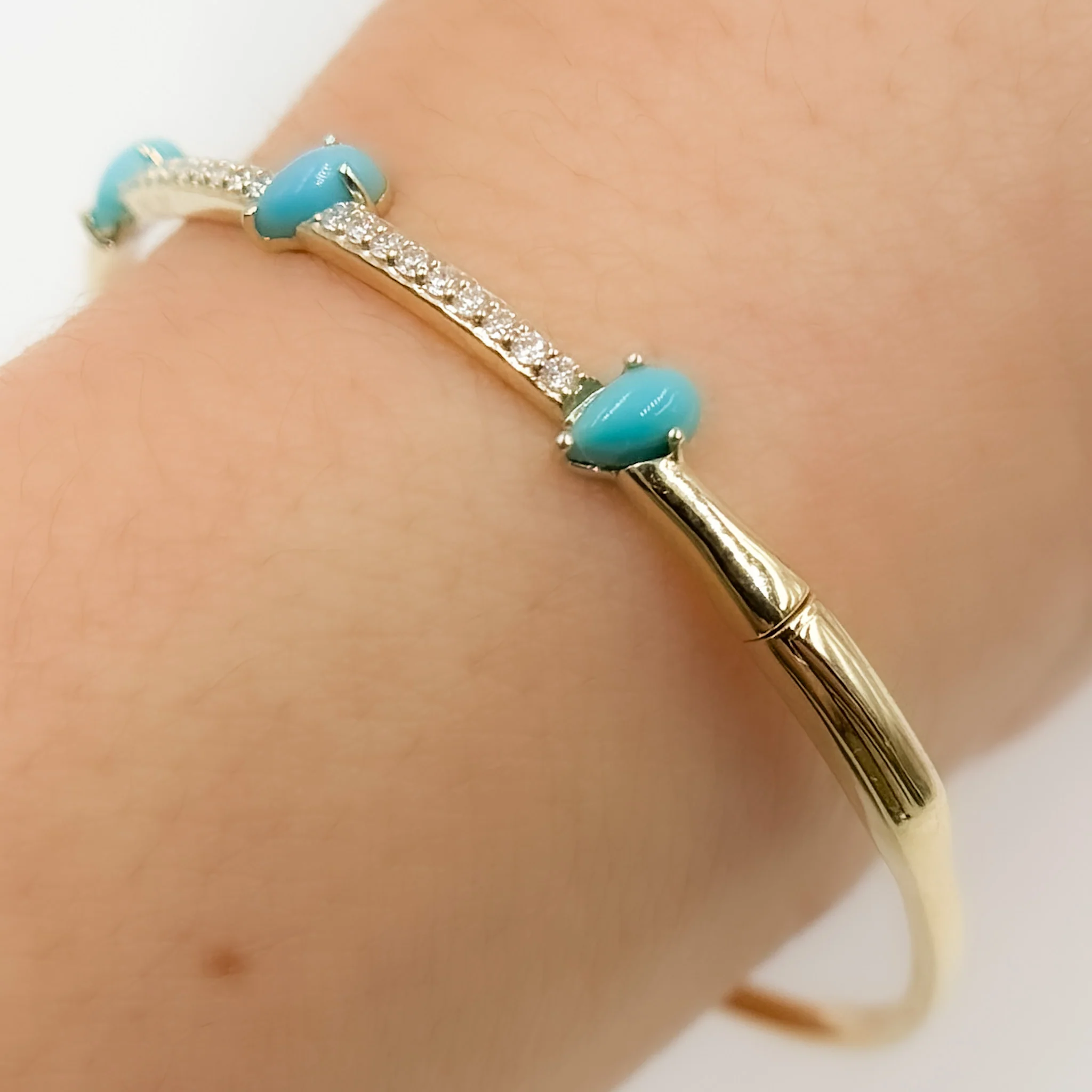 CB96493. 14K Solid Gold Diamond and Gemstone Bangle - Image 5