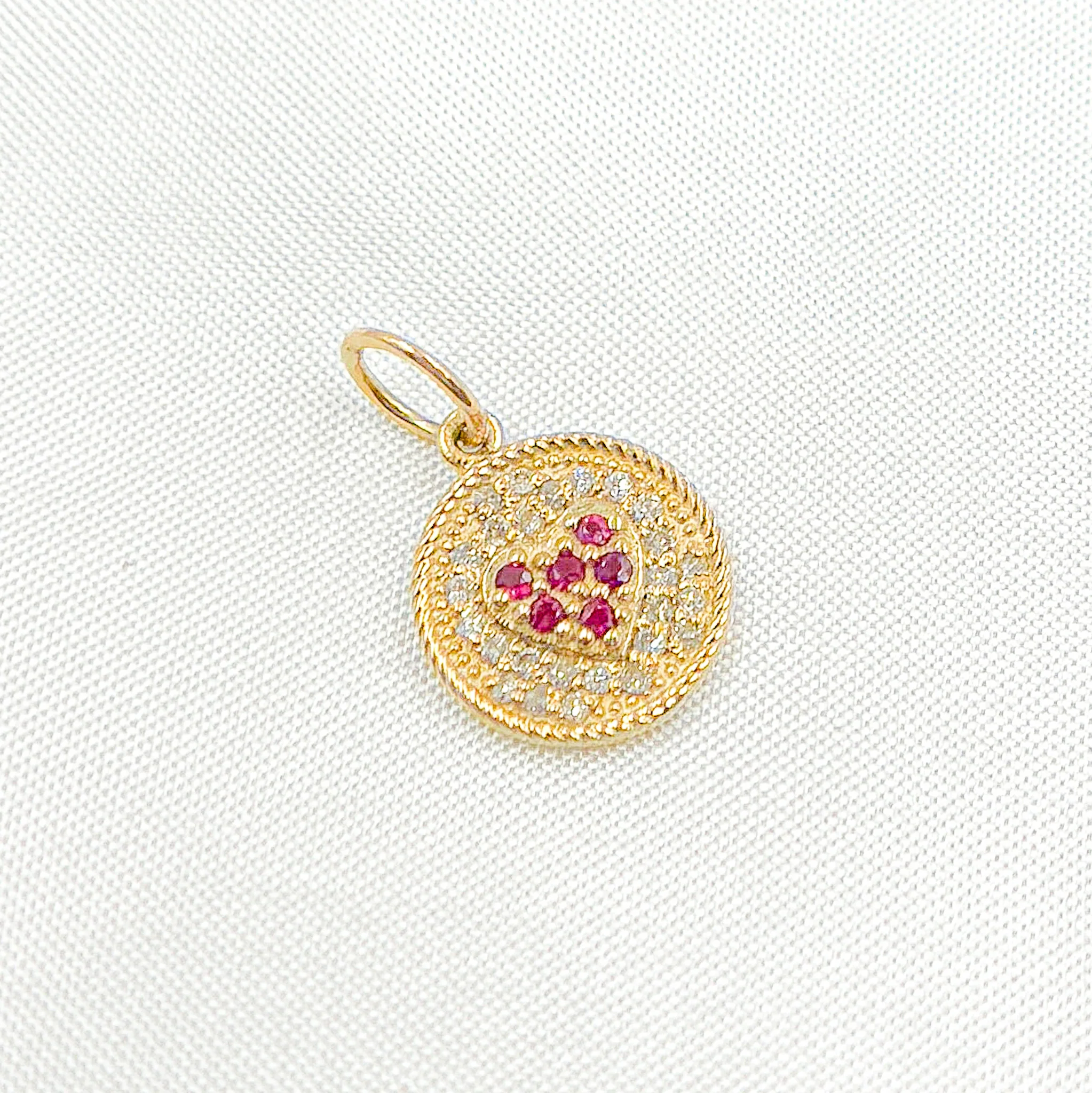 14k Solid Gold Diamond and Gemstone Circle Heart Charm. GDP409 - Image 2