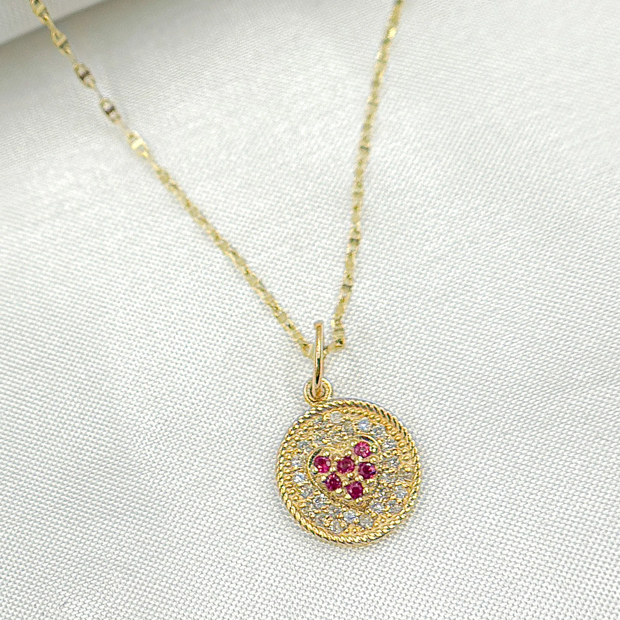 14k Solid Gold Diamond and Gemstone Circle Heart Charm. GDP409 - Image 4
