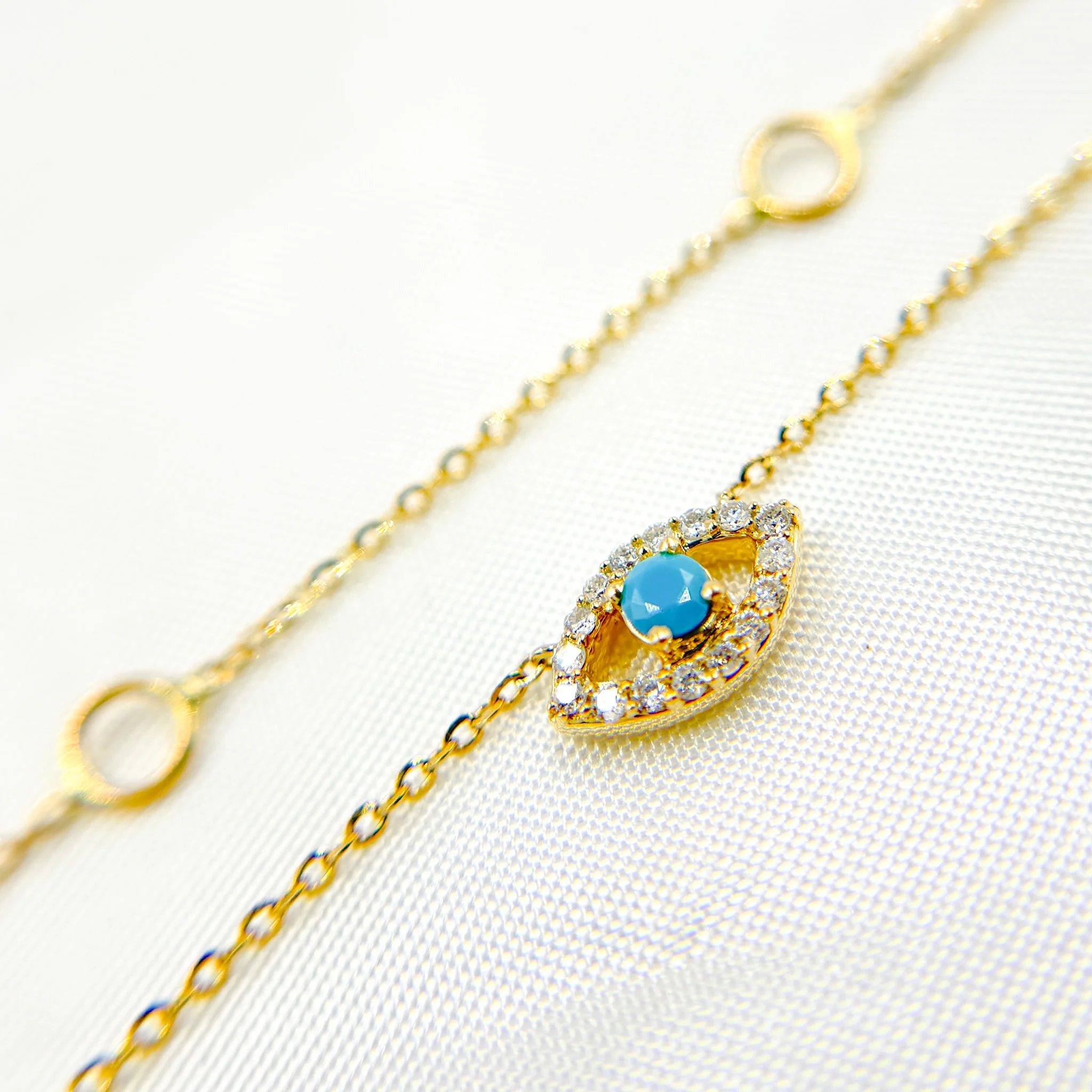 BR402460TQ. 14k Solid Gold Diamond and Gemstone Eye Necklace