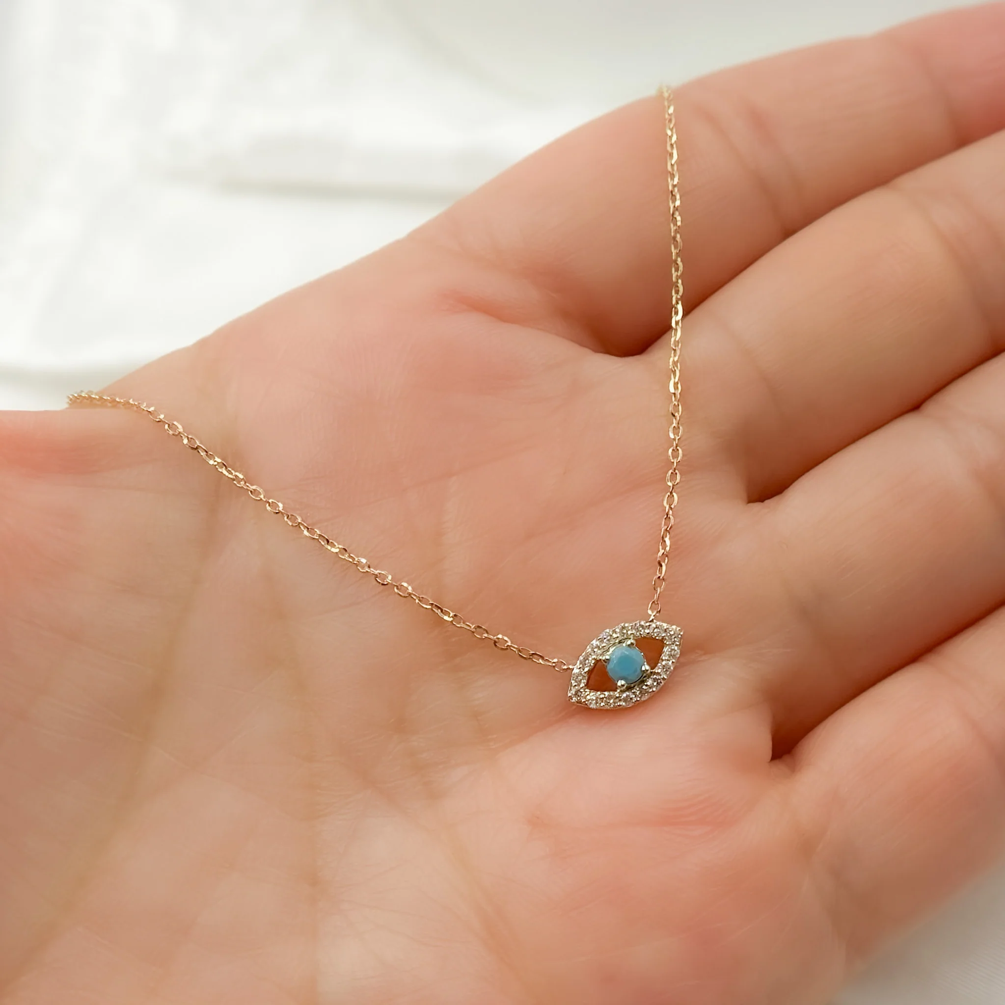 BR402460TQ. 14k Solid Gold Diamond and Gemstone Eye Necklace - Image 2