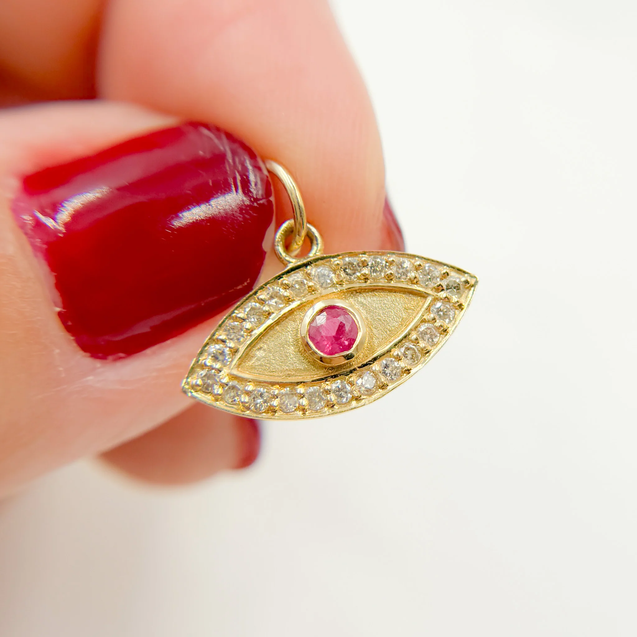 14k Solid Gold Diamond and Gemstone Eye Charm. GDP34EYE - Image 3