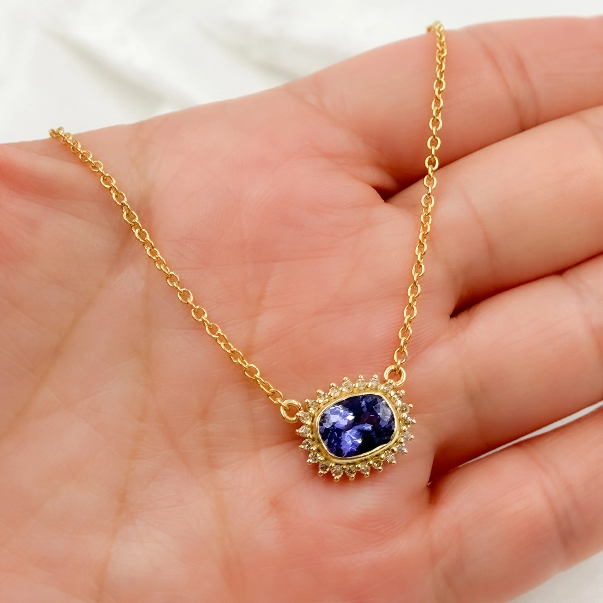 GDP587. 14K Solid Gold Diamond and Gemstone Necklace