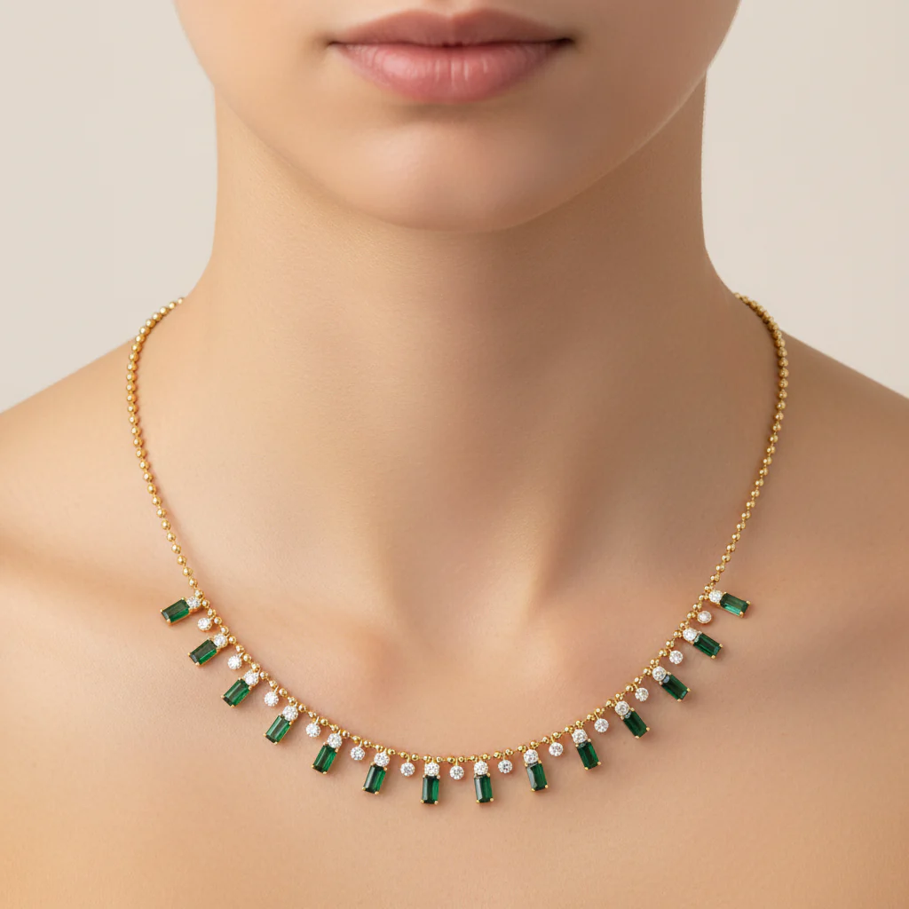 NFK71702. 14K Solid Gold Diamond and Gemstone Necklace