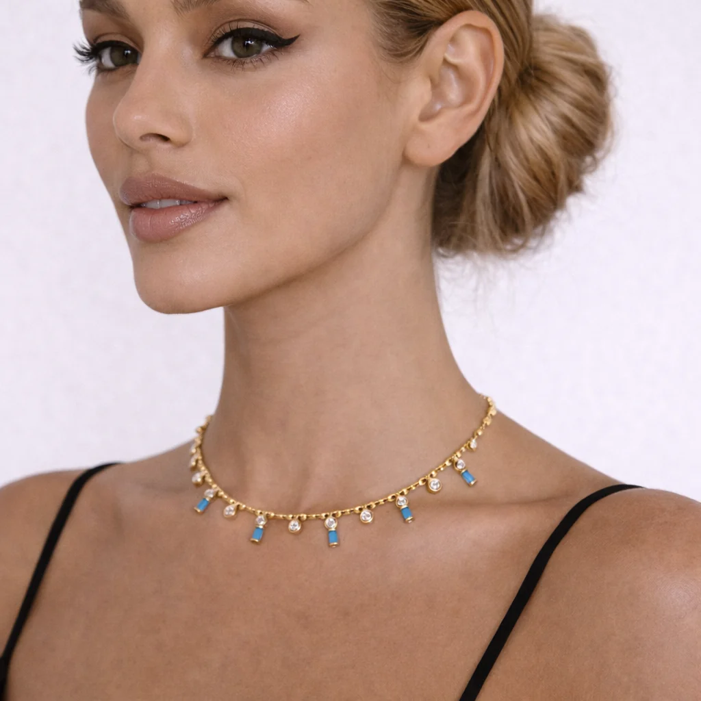 NFK71702. 14K Solid Gold Diamond and Gemstone Necklace - Image 3