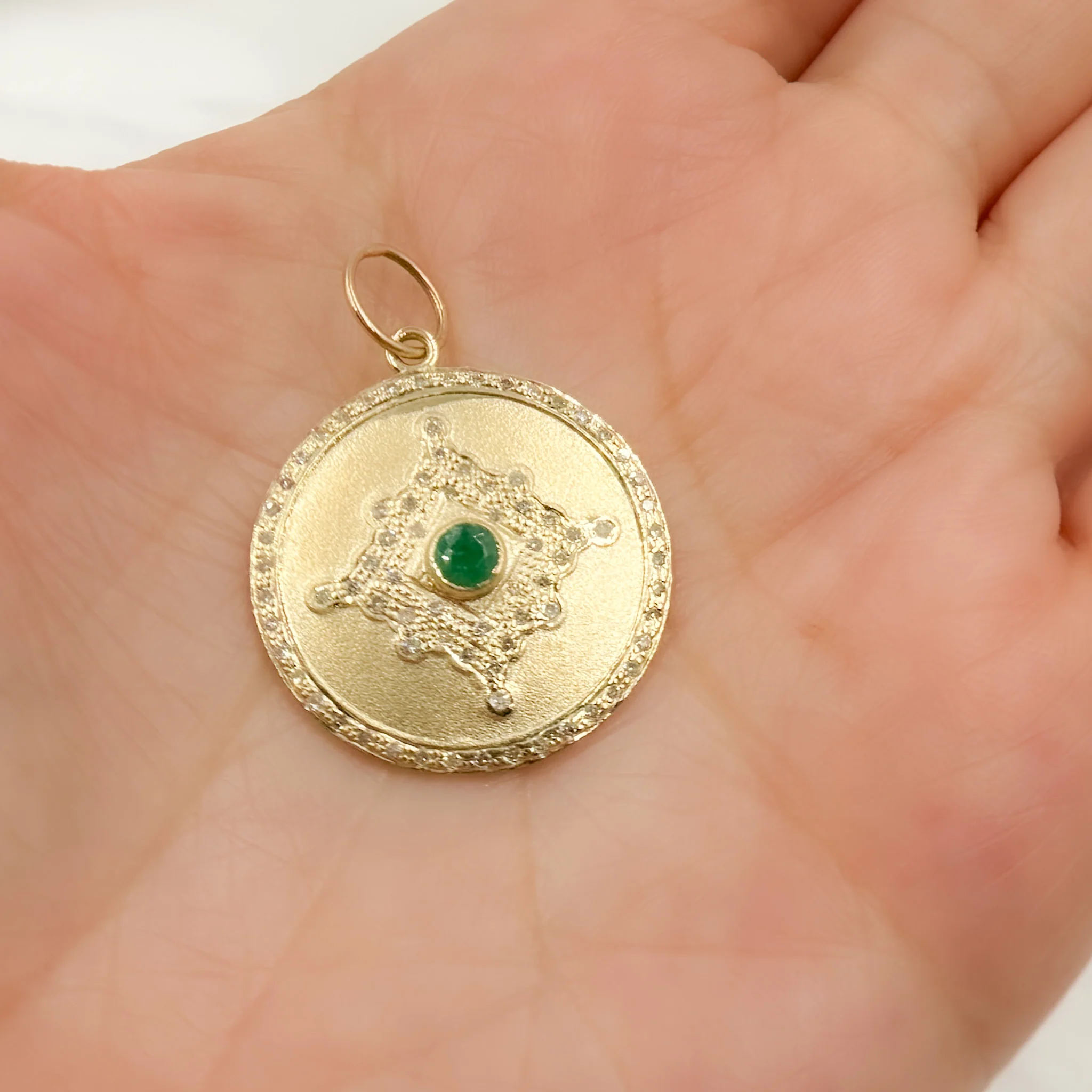 14K Solid Gold Diamond and Gemstone Round Charm. GDP245 - Image 5
