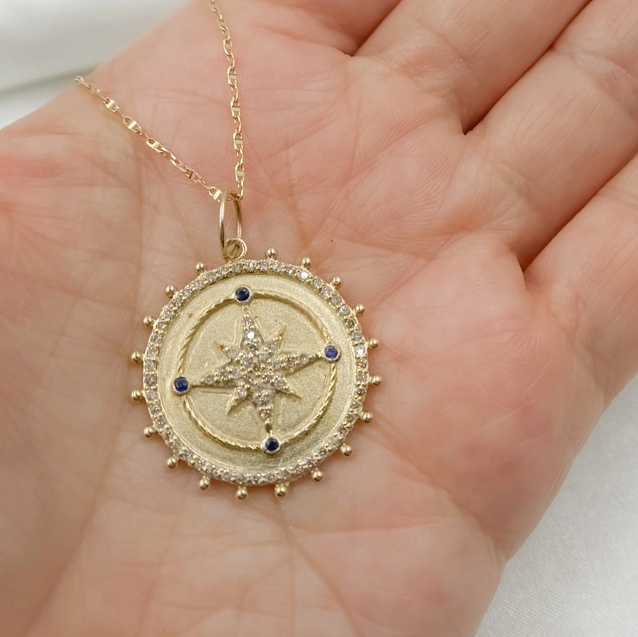 14k Solid Gold Diamond and Gemstone Star Circle Charm. GDP529 - Image 3