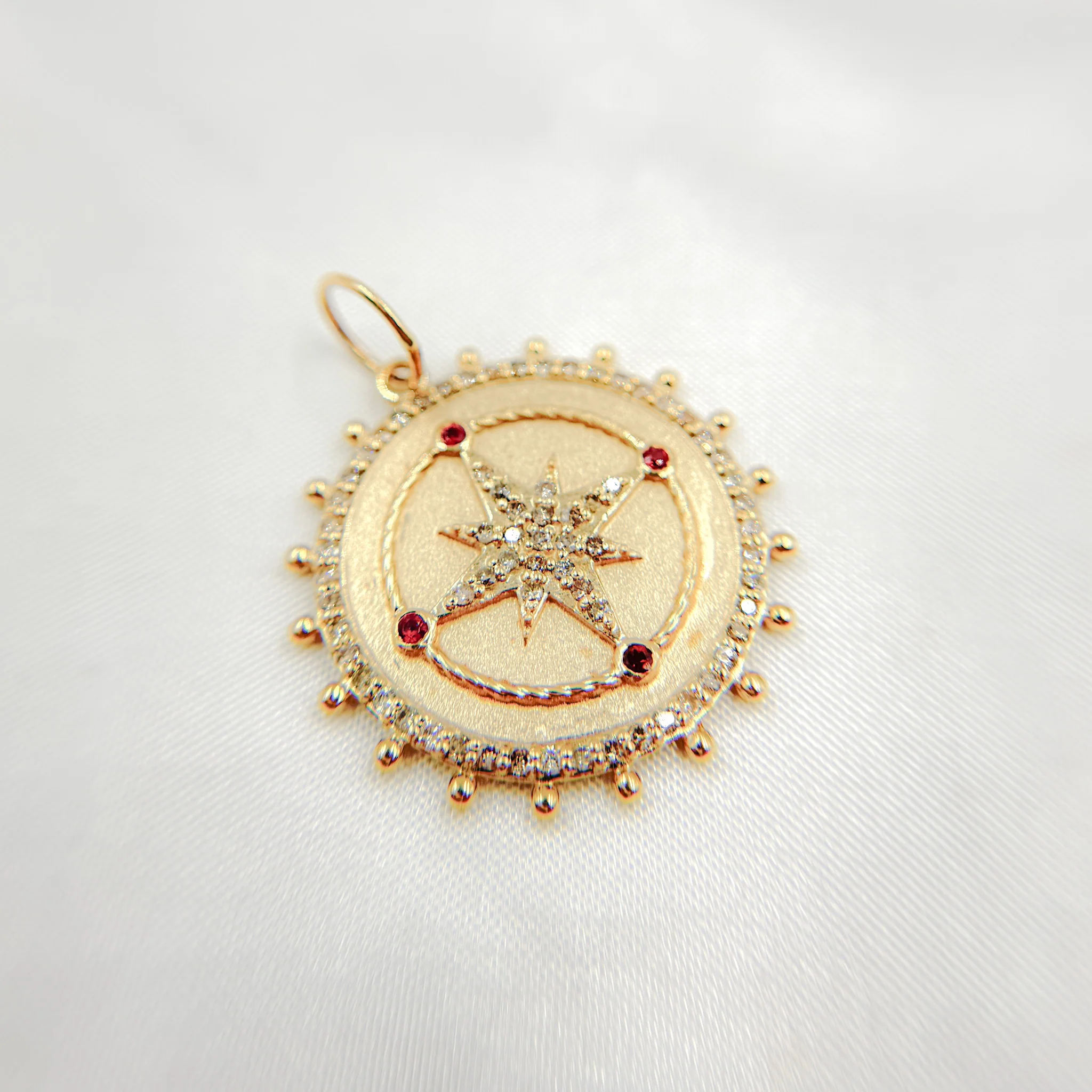 14k Solid Gold Diamond and Gemstone Star Circle Charm. GDP529 - Image 5