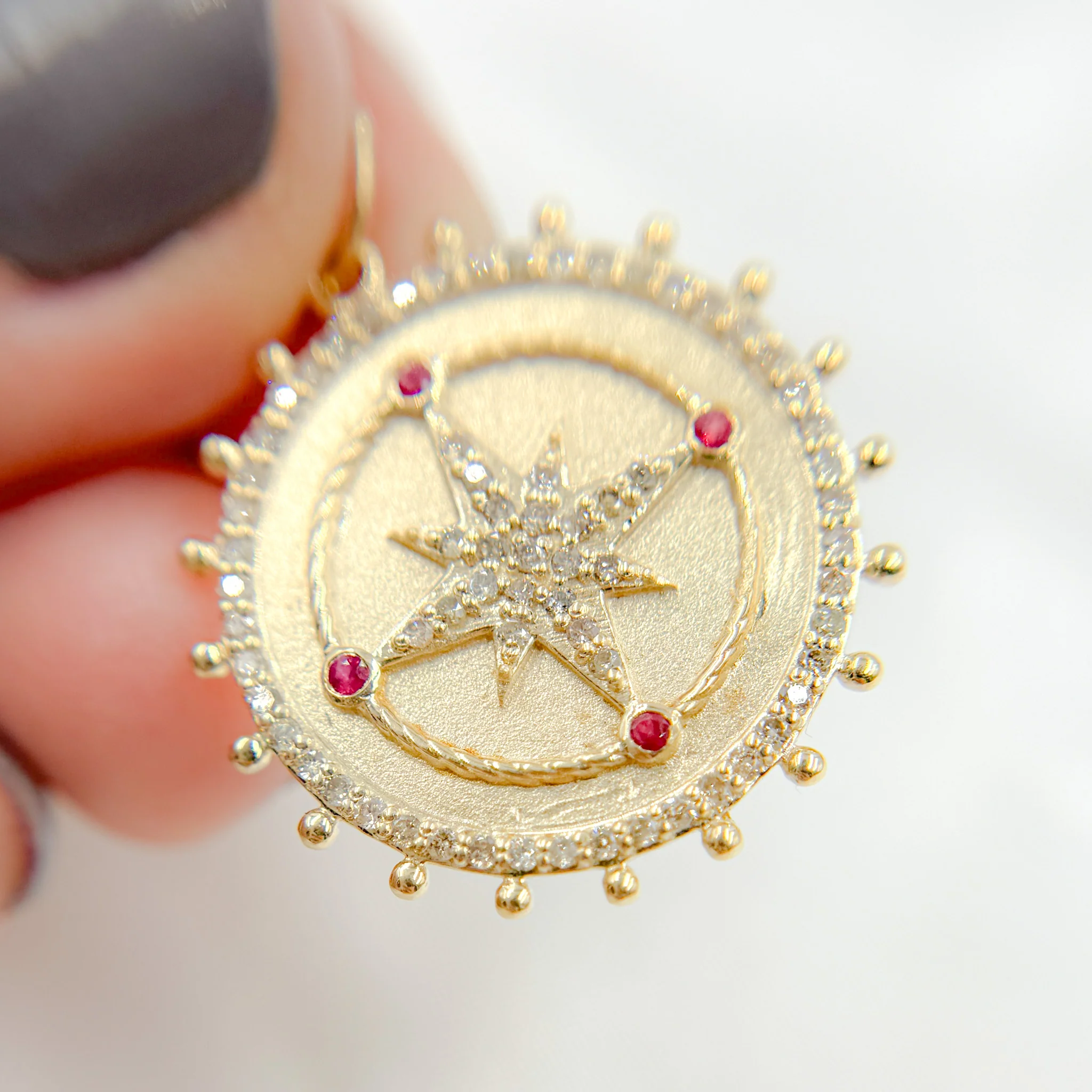 14k Solid Gold Diamond and Gemstone Star Circle Charm. GDP529 - Image 6