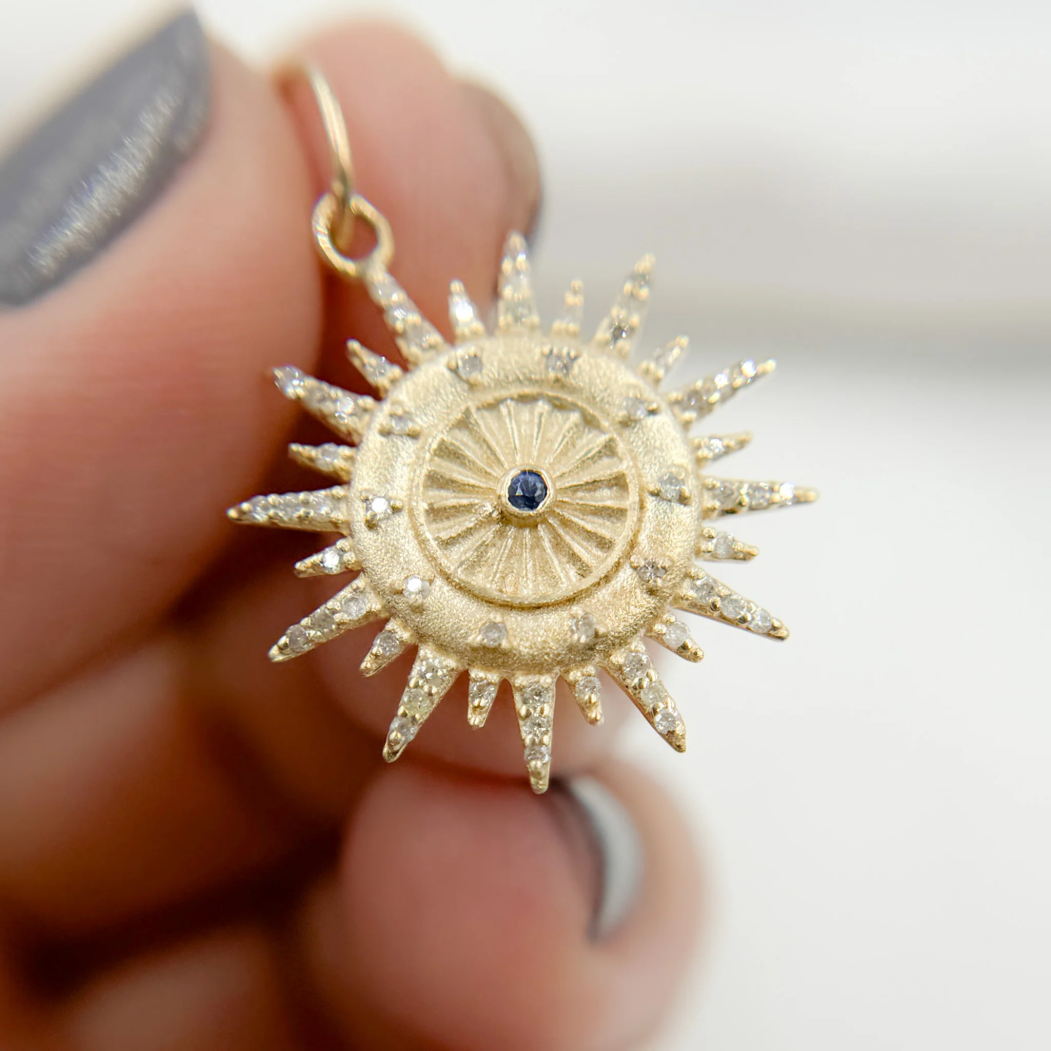 14k Solid Gold Diamond and Gemstone Sun Charm. GDP542 - Image 2