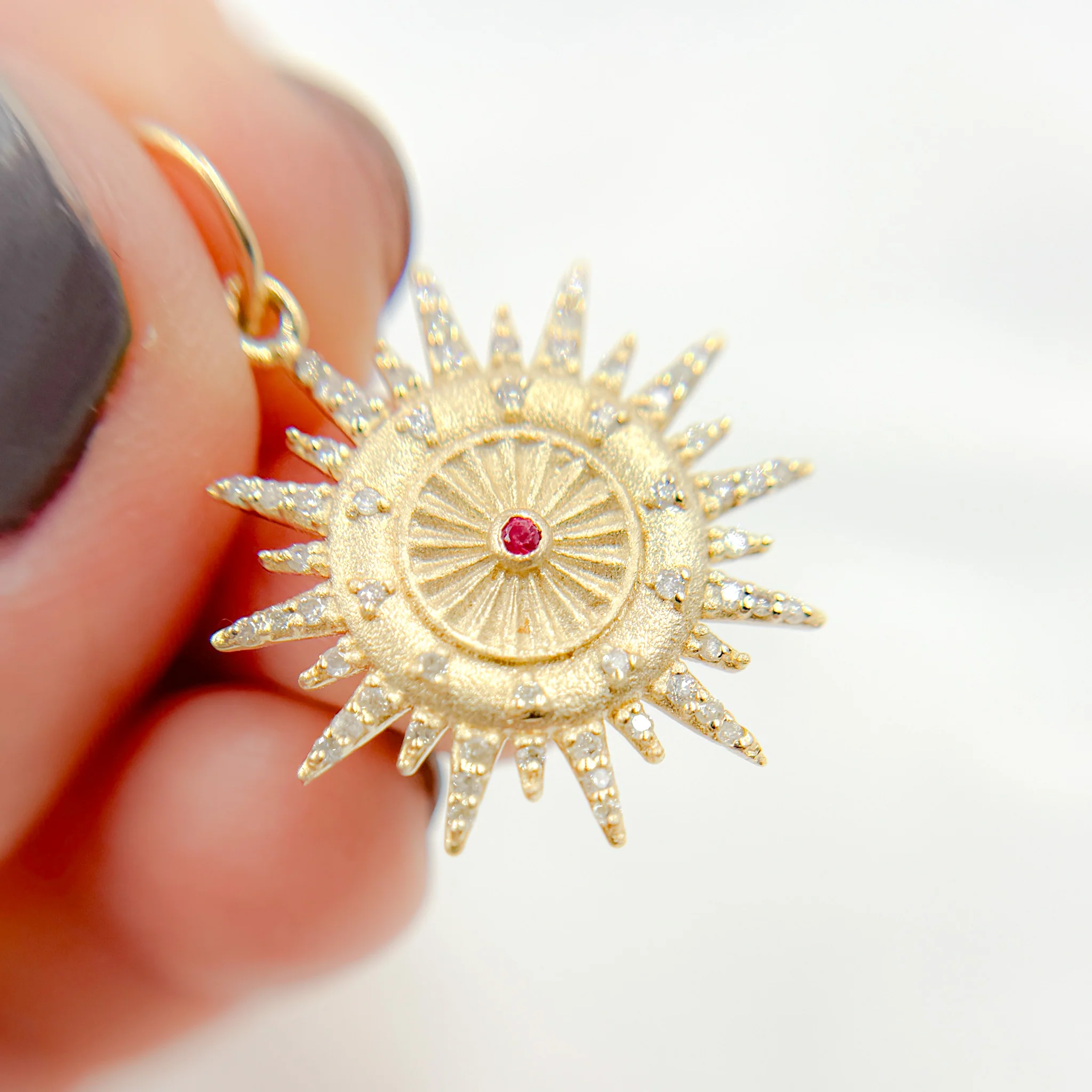 14k Solid Gold Diamond and Gemstone Sun Charm. GDP542 - Image 5