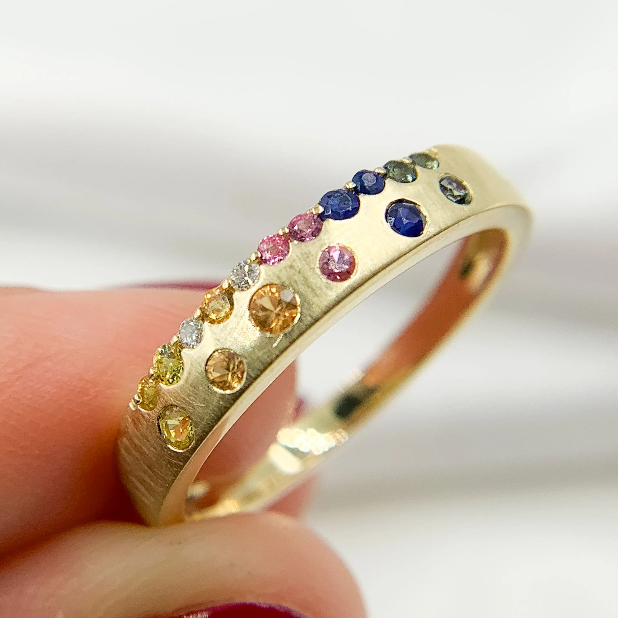 RN412837. 14K Solid Gold Diamond and Multi Sapphire Band Ring - Image 6