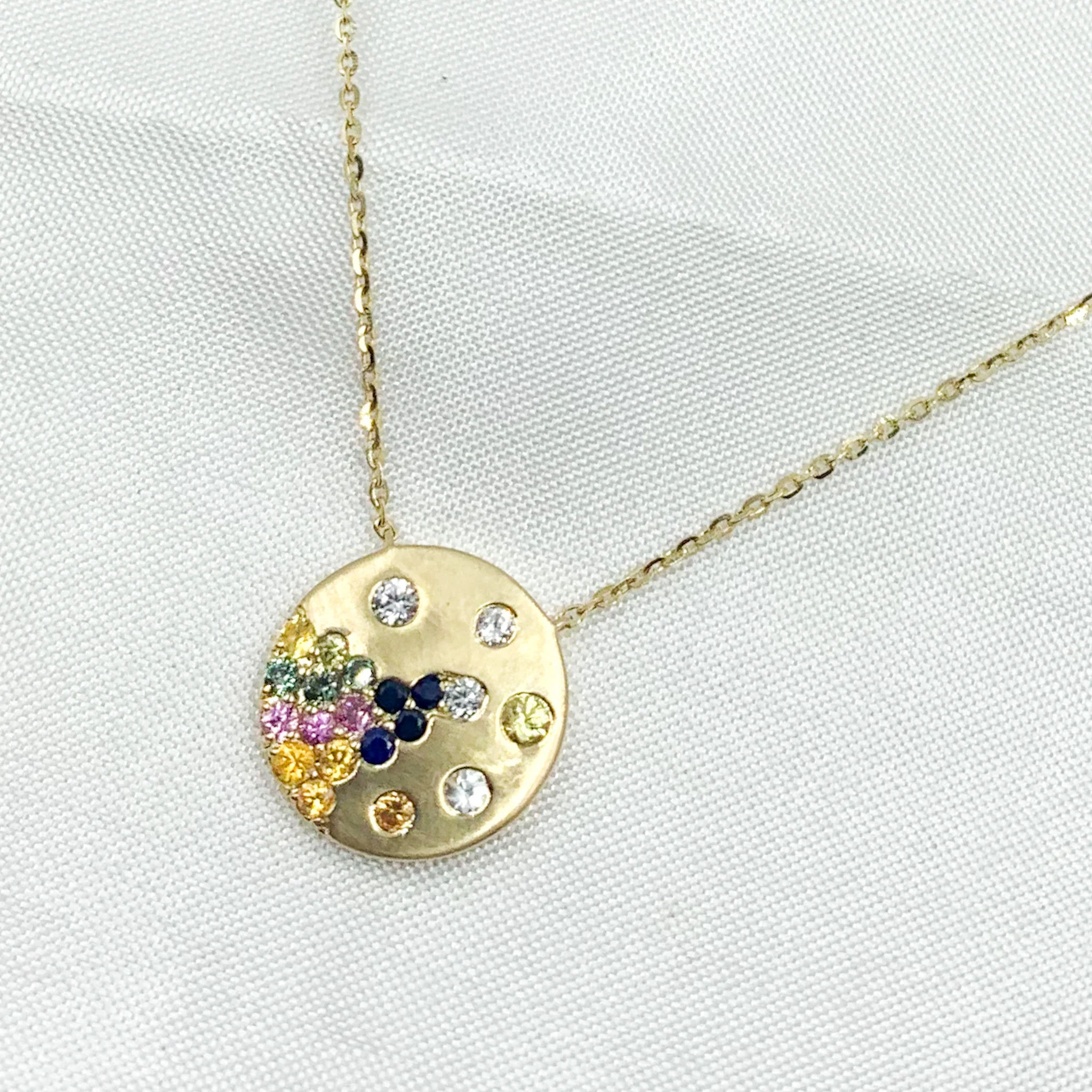 NT405722. 14K Solid Gold Diamond and Multi Sapphire Necklace