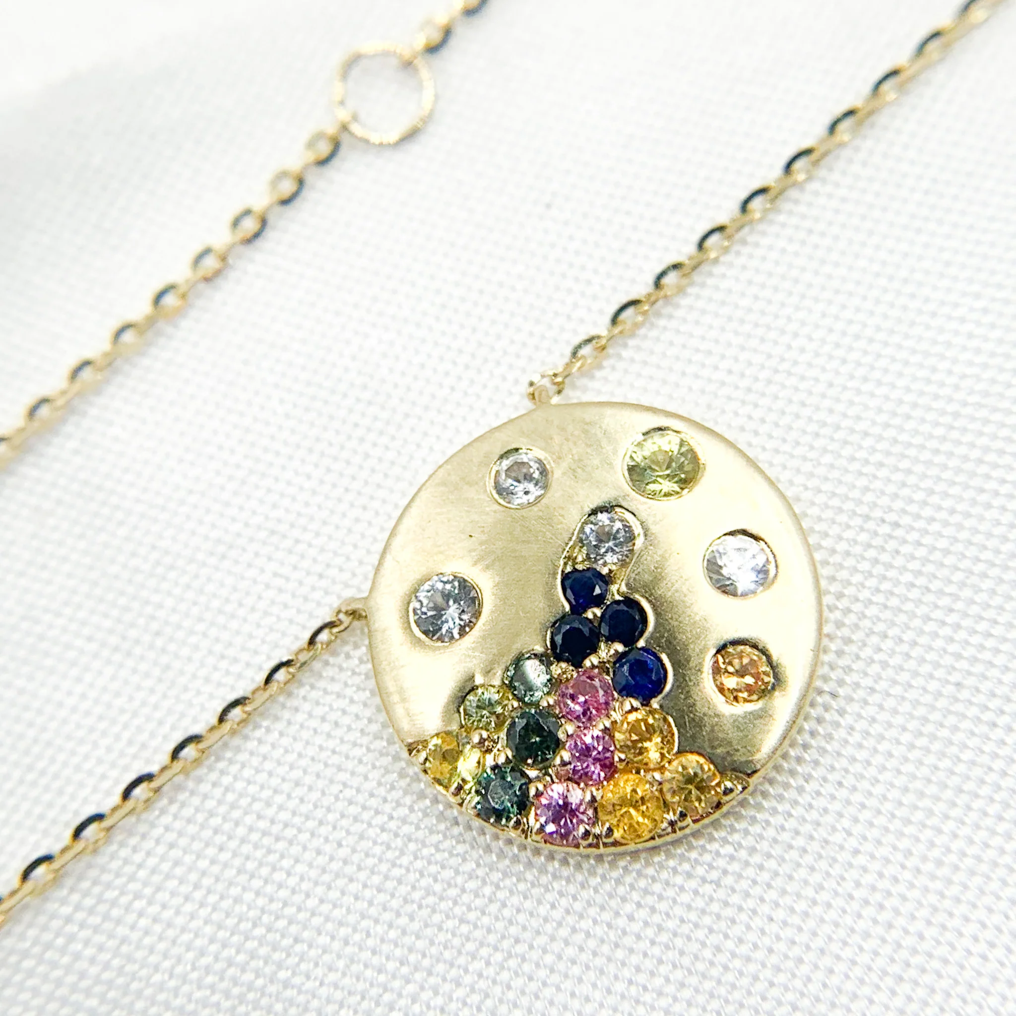 NT405722. 14K Solid Gold Diamond and Multi Sapphire Necklace - Image 2