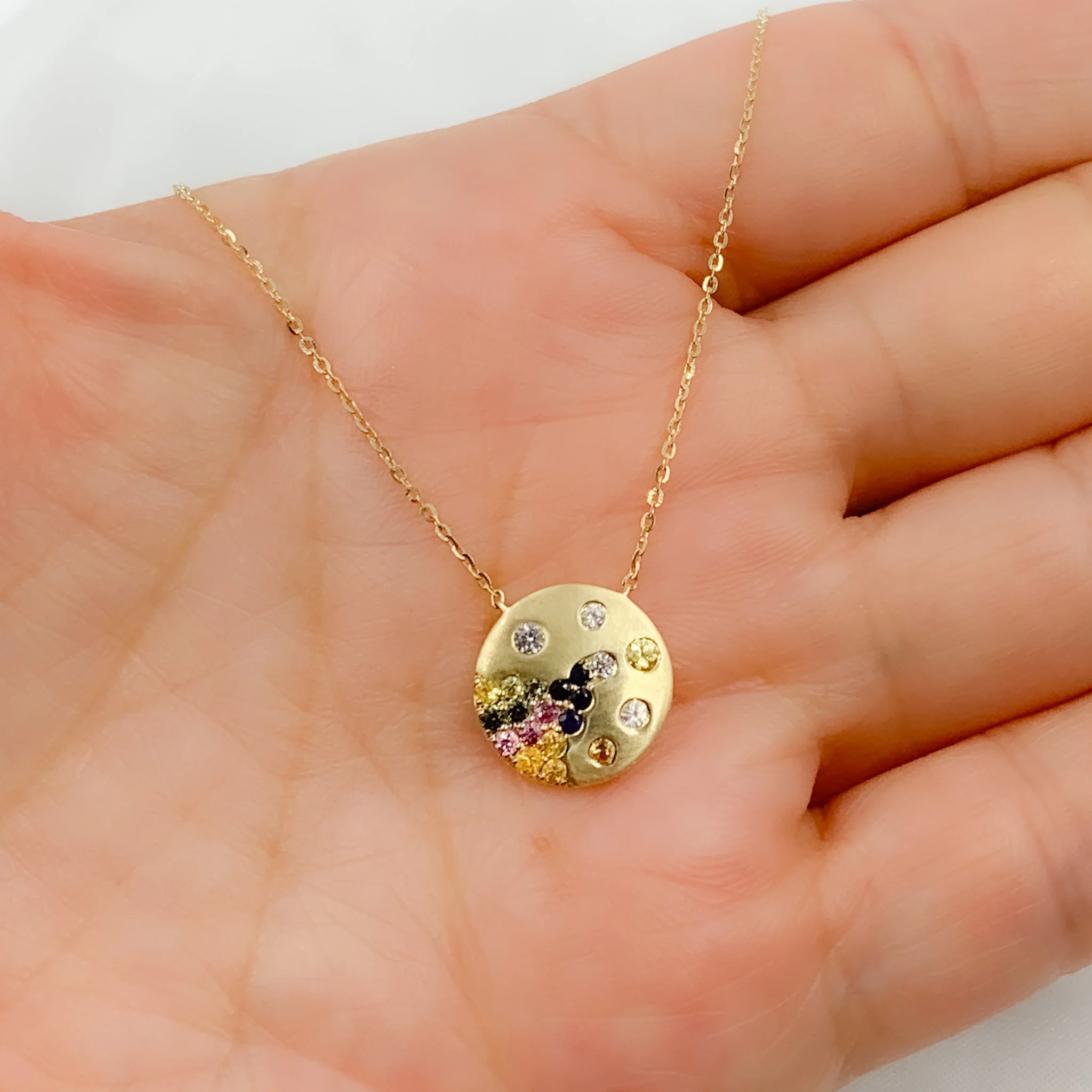 NT405722. 14K Solid Gold Diamond and Multi Sapphire Necklace - Image 3